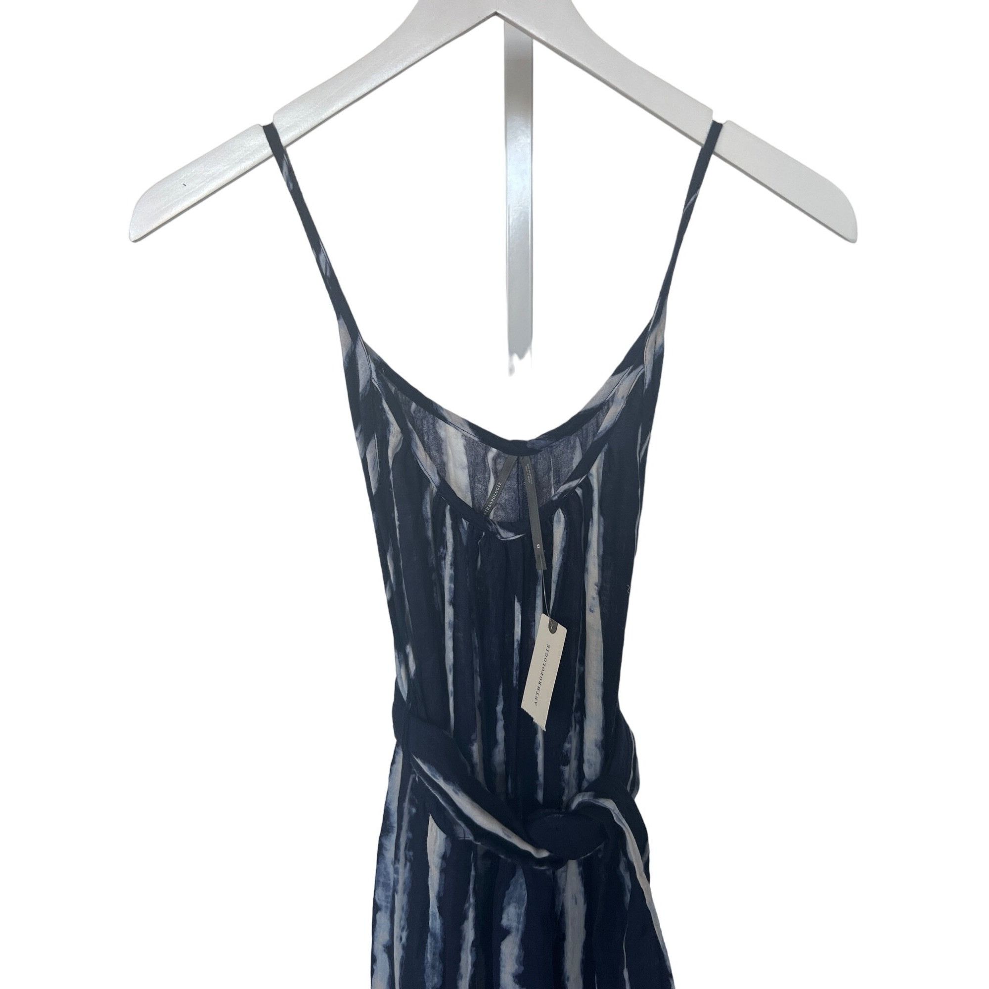 Anthropologie Anthropologie Navy Tie-Dye Striped Jumpsuit Tie Detail Size 26" / US 2 / IT 38 - 6 Thumbnail
