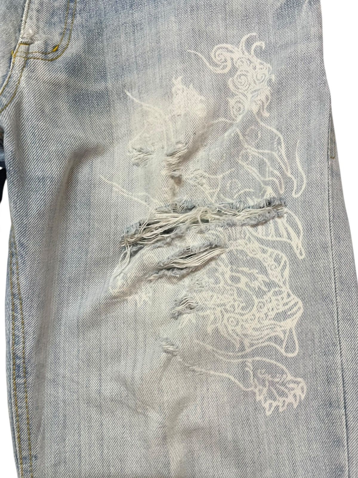 Japanese Brand Vintage Naminorita sujin Dragon Printed Distressed Denim Size US 33 - 4 Thumbnail