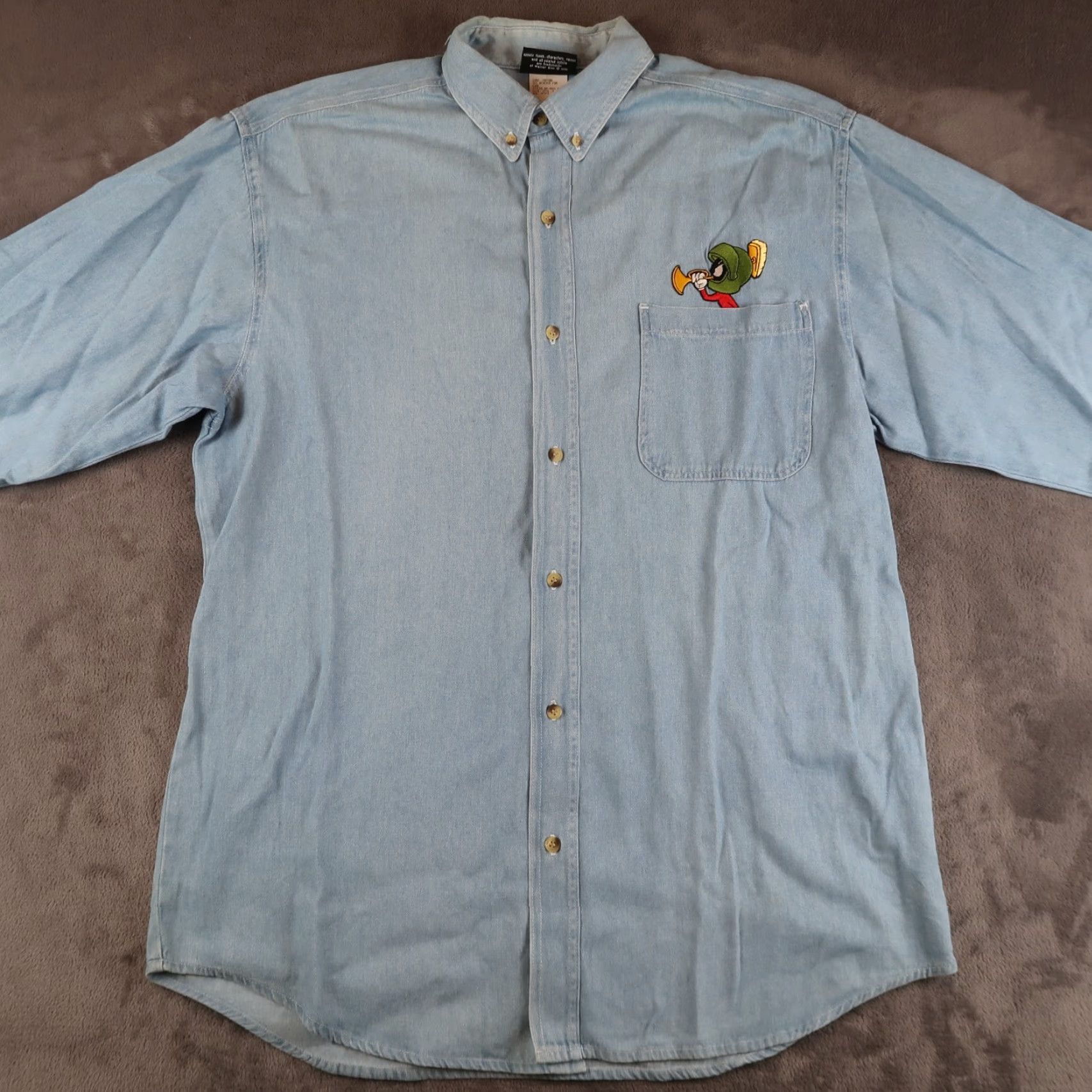 Vintage VINTAGE Warner Bros. Denim M Shirt Shacket Marvin the Martian Embroidered Button-Up Casual Shirt Mens 90s Cartoon Retro Funny Blue Size US M / EU 48-50 / 2 - 6 Thumbnail