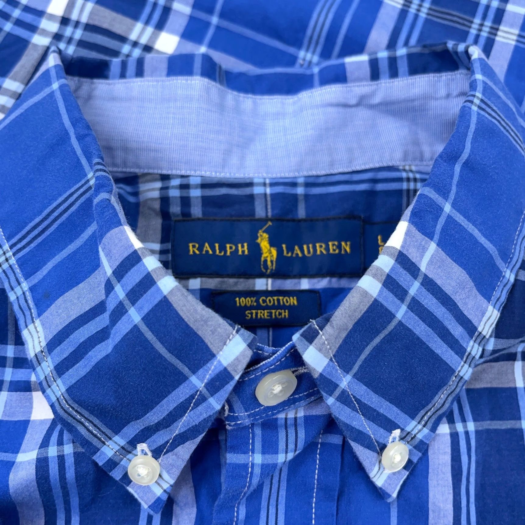 Ralph Lauren Ralph Lauren Shirt Men Large Blue Plaid Button Up Dress Poplin Stretch Cotton B2 Size 42R - 4 Thumbnail