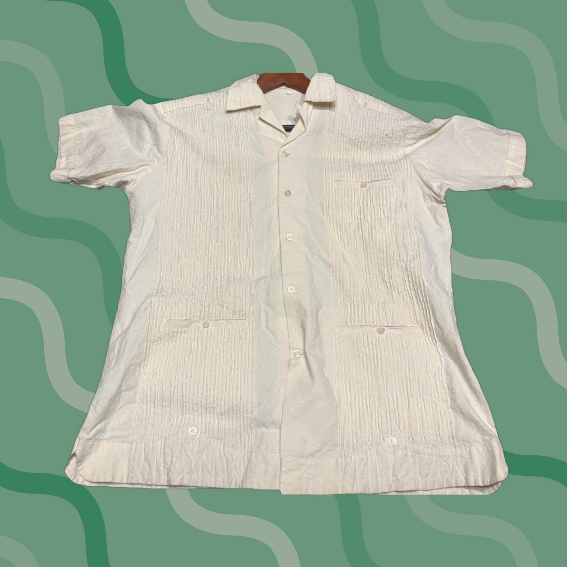 Haband VINTAGE Haband Guayabera Shirt Men’s L Cuban L6 Short Sleeve Collared Button-Up Beige Size US L / EU 52-54 / 3 - 1 Thumbnail