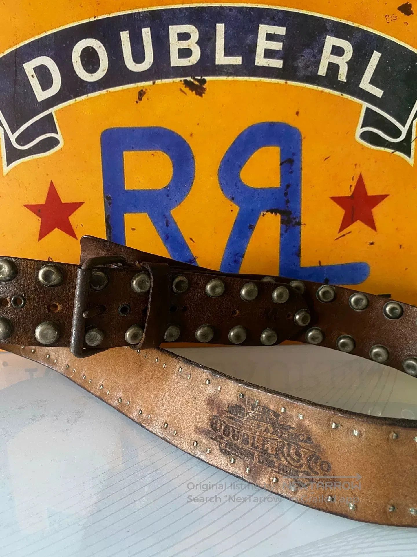RRL Ralph Lauren Limited Edition Double RL Leather Belt. Size ONE SIZE - 6 Thumbnail