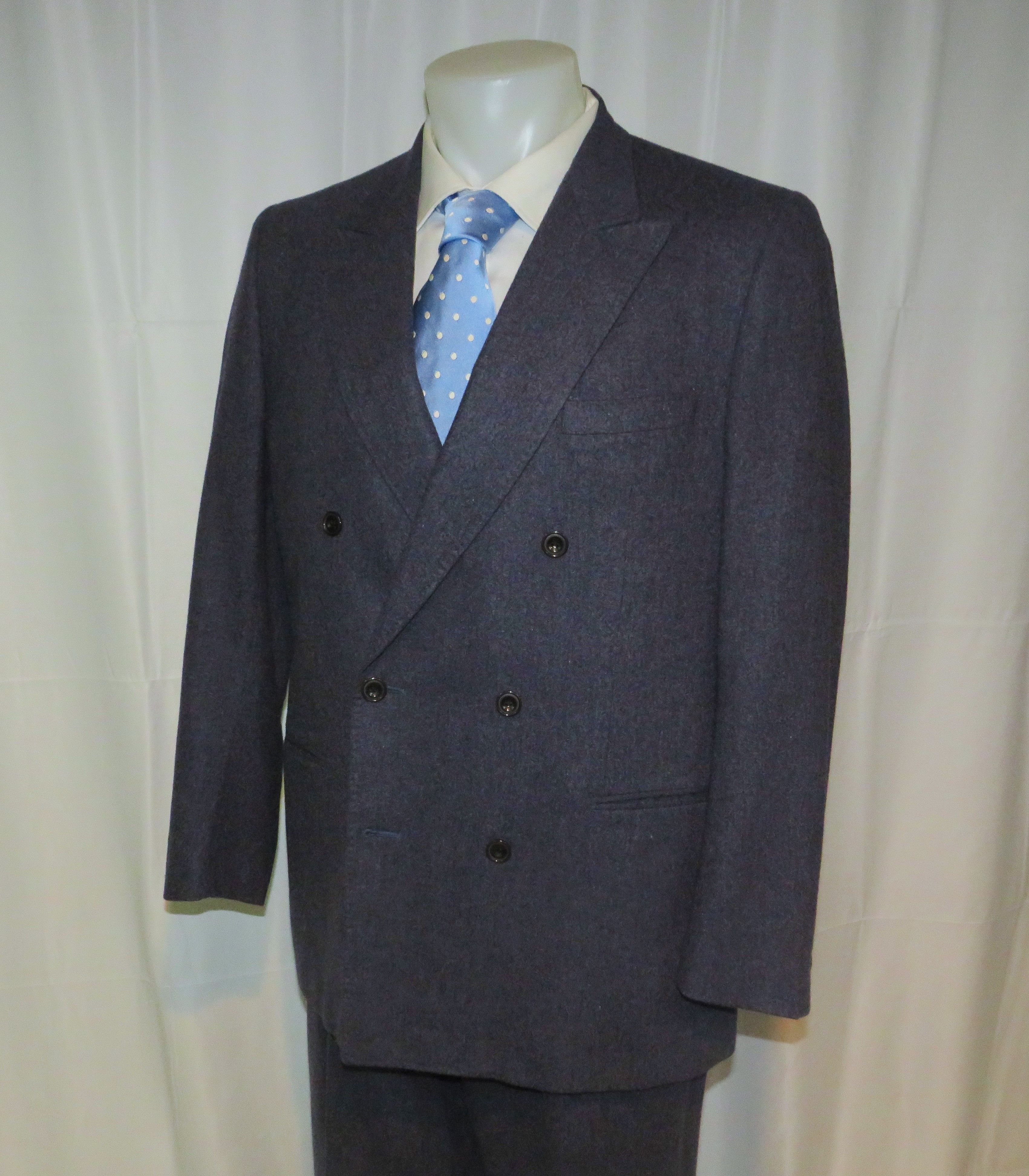 Cifonelli × Francesco Smalto Vintage Blue Flannel Double Breasted Suit 42R Size 42R - 8 Thumbnail