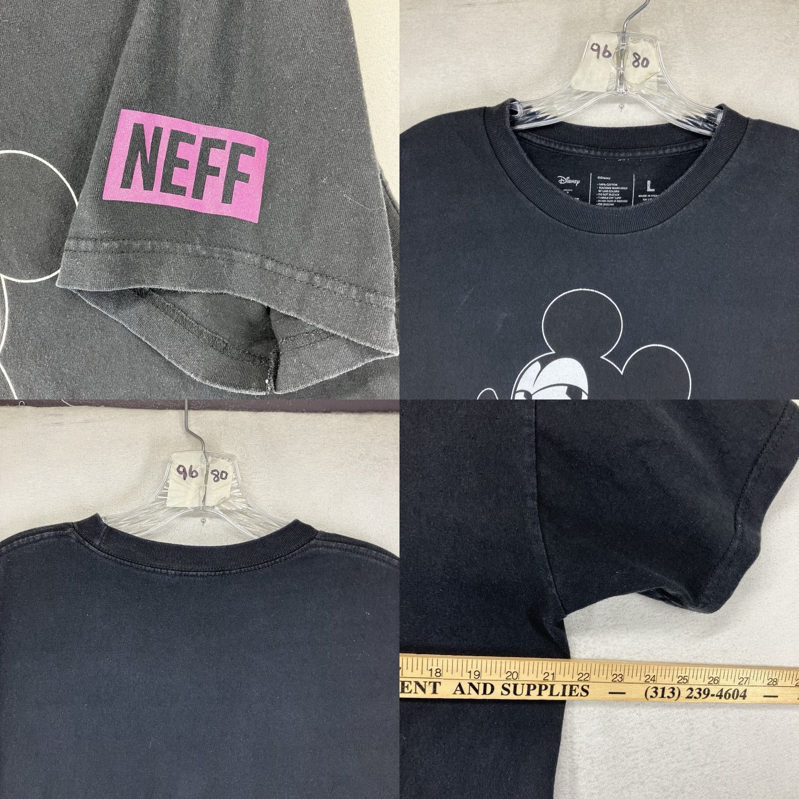 Disney Disney Collection X Neff Large Black Mickey Mouse Checkered Floral Cotton T-Shirt Men Size US L / EU 52-54 / 3 - 9 Thumbnail