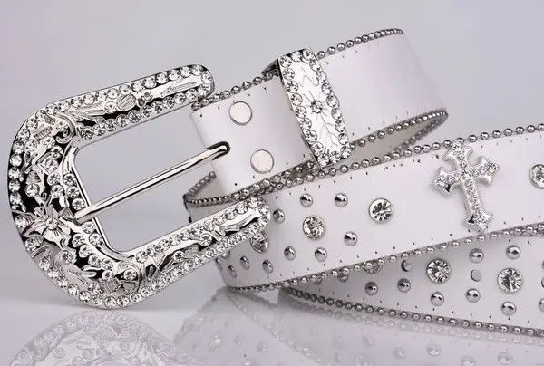 Leather Kitazawa x Aoki 105 cm Punk Rhinestone White Belt Size ONE SIZE - 5 Thumbnail