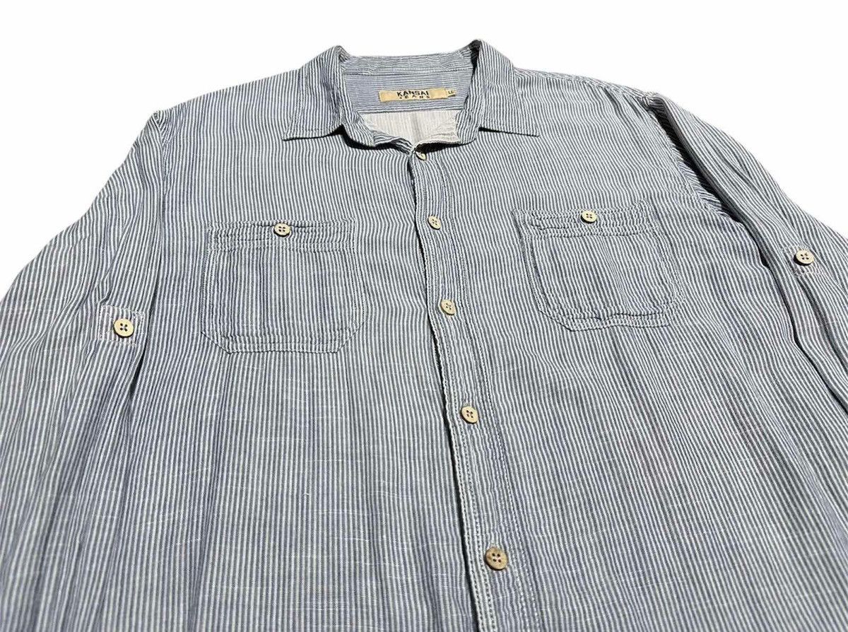 Japanese Brand 🔥Vintage Kansai Jeans Hickory Striped Shirt Double Pockets Size US L / EU 52-54 / 3 - 2 Thumbnail
