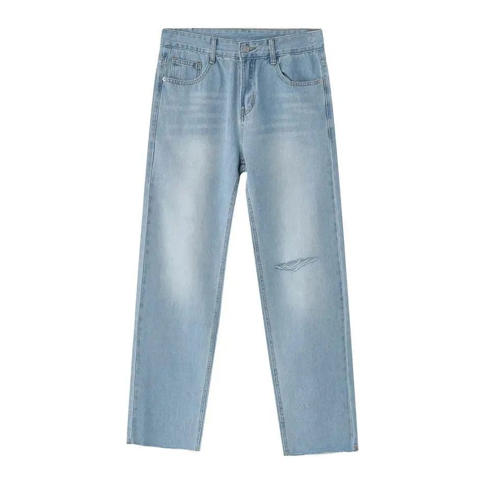 Japanese Brand Retro loose straight leg ripped jeans Size US 32 / EU 48 - 5 Thumbnail