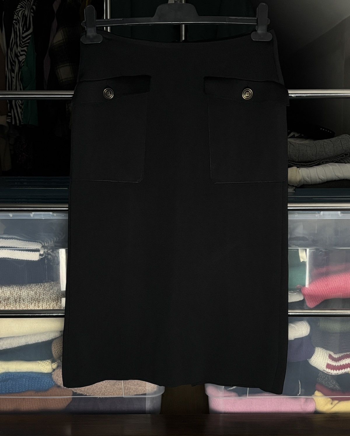 Givenchy Givenchy Patch Pocket Pencil Black Designer Midi Skirt Size 26" / US 2 / IT 38 - 1 Thumbnail
