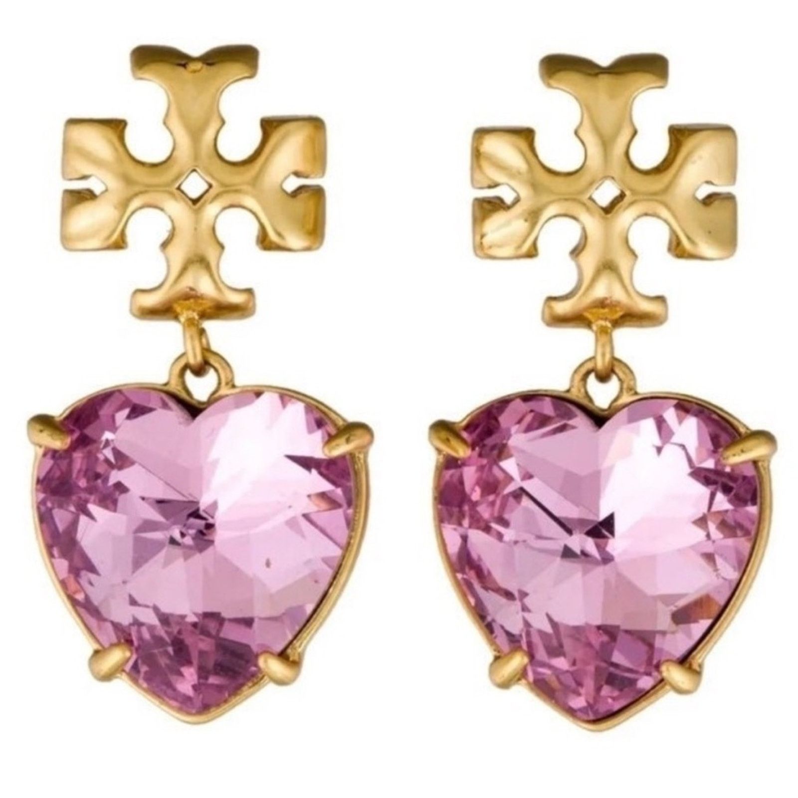 Tory Burch NEW Tory Burch $148 Gold and Pink Crystal Heart Earrings Size ONE SIZE - 6 Thumbnail