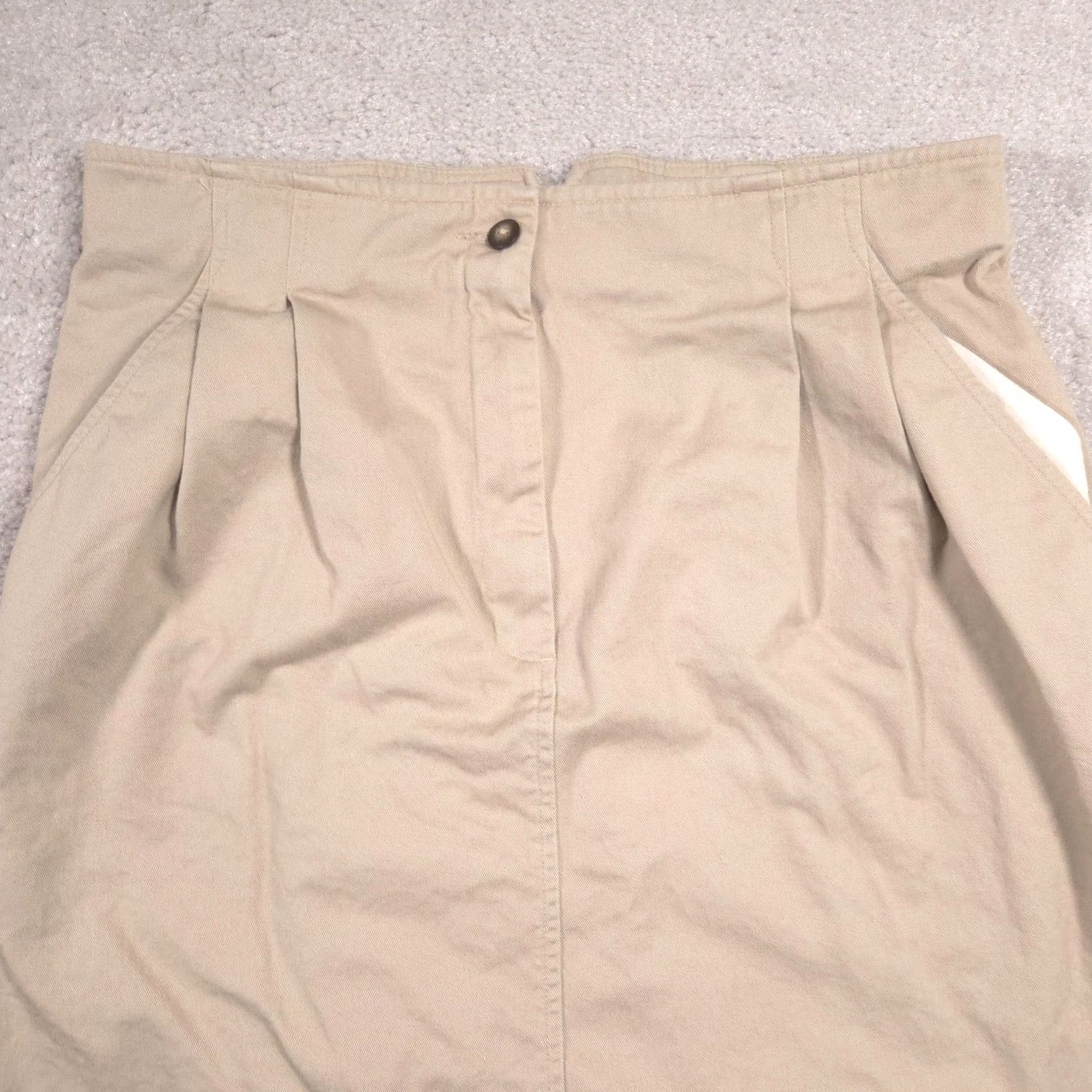 Vintage Liz Sport Skirt Womens 16 Beige Twill Knee Length Pleated Pockets Buckle Back Size 38" / US 16 / IT 52 - 3 Thumbnail