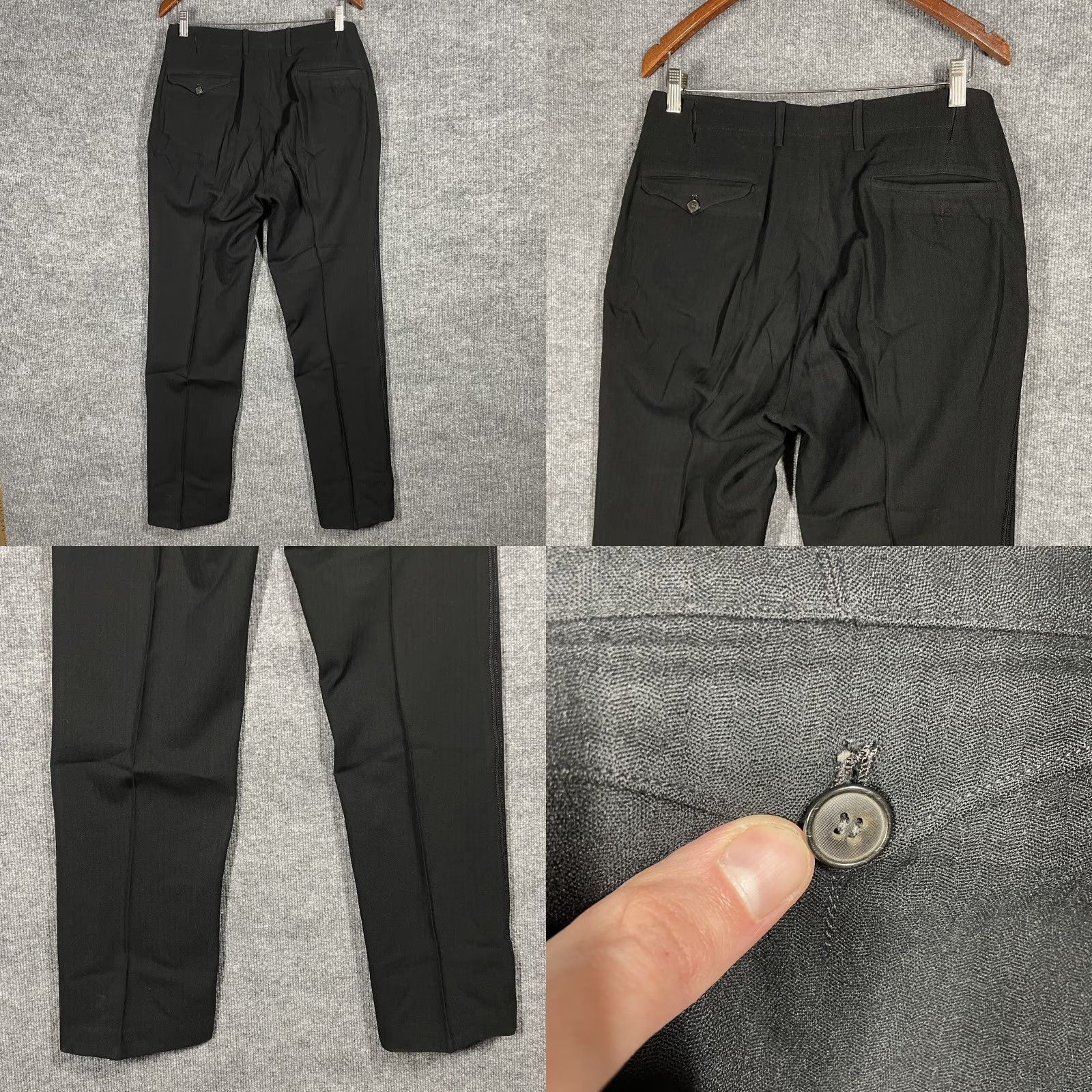 Vintage Bespoke 1920s Black Wool Tuxedo Trousers Sz 31x31 Vtg Peg/Tapered Button Fly Edwardian Look Art Deco Straight Leg Men’s Size US 31 - 9 Thumbnail