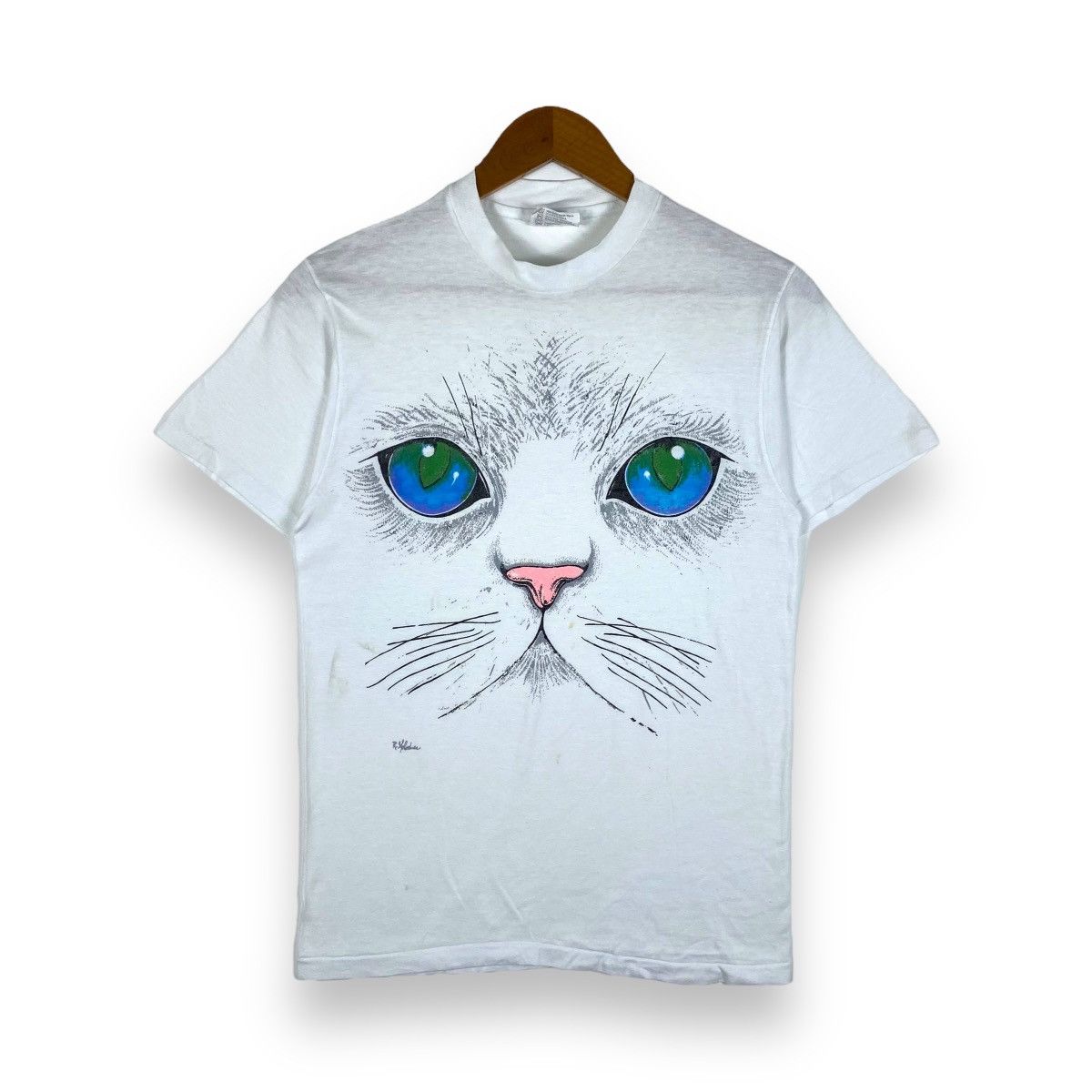 Vintage Vintage 80's CAT FACE Artwork Graphic Tee Shirt Size M / US 6-8 / IT 42-44 - 1 Thumbnail