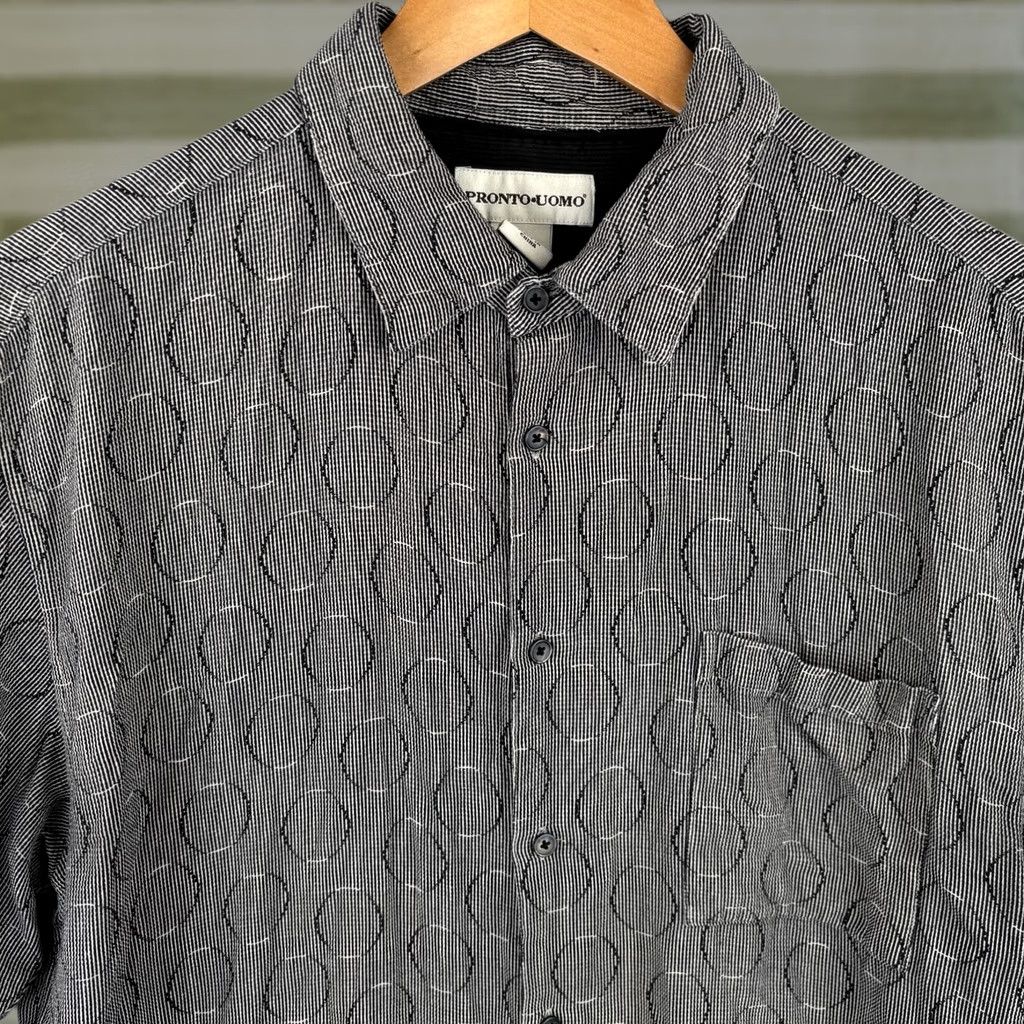 Pronto Uomo Pronto Uomo Silk Shirt Mens XL Gray Short Sleeve Button-Up Geometric Casual Shirt Size US XL / EU 56 / 4 - 1 Thumbnail
