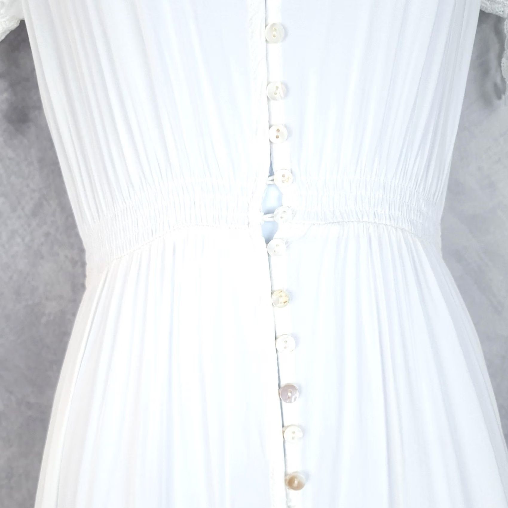 Vintage Jaase Dress Womens XS White Boho Maxi Button Front Smocked Tassel Fringe Size XS / US 0-2 / IT 36-38 - 5 Thumbnail