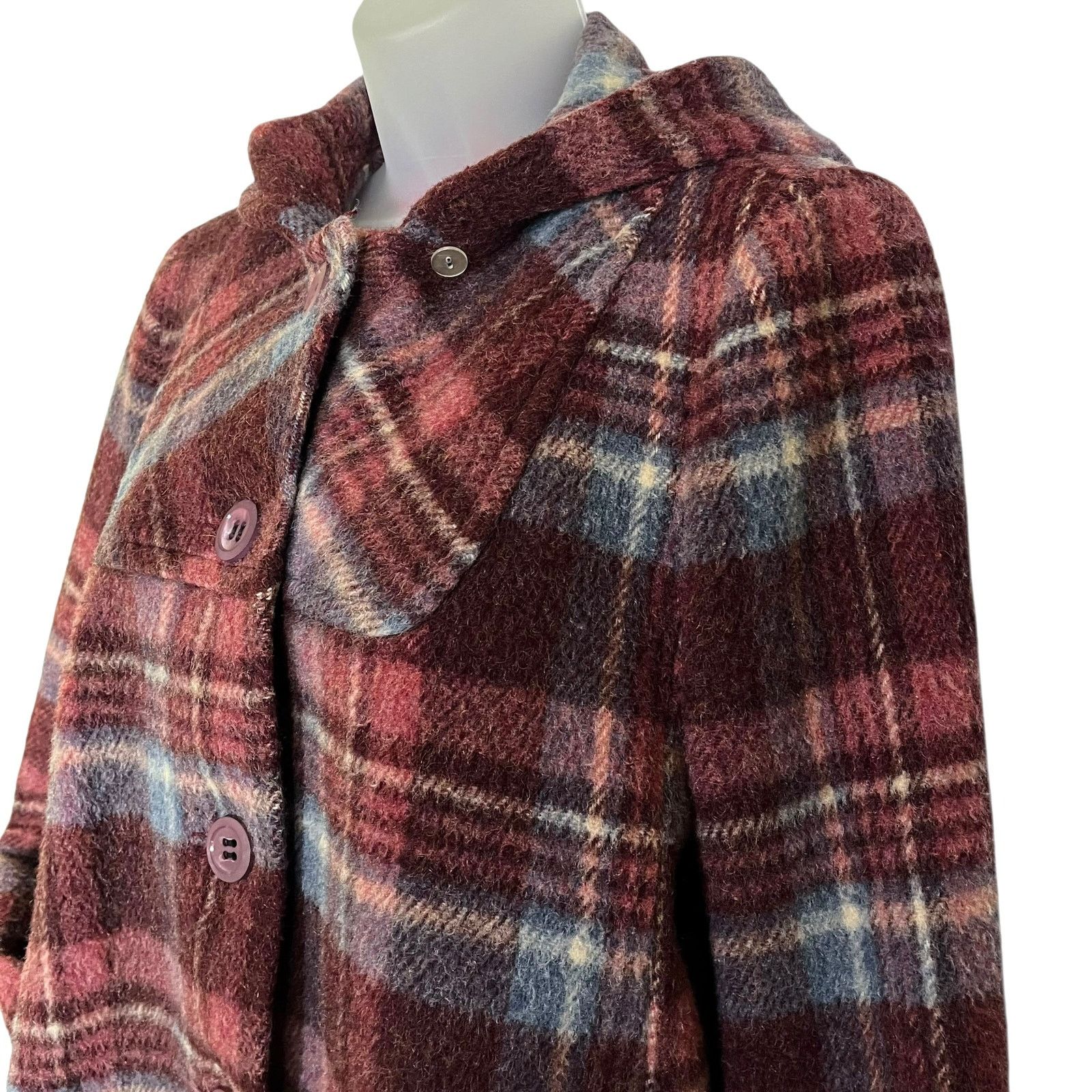 Vintage 1960s Smart Modes of California Plaid Wool Hooded Peacoat Size S / US 4 / IT 40 - 5 Thumbnail