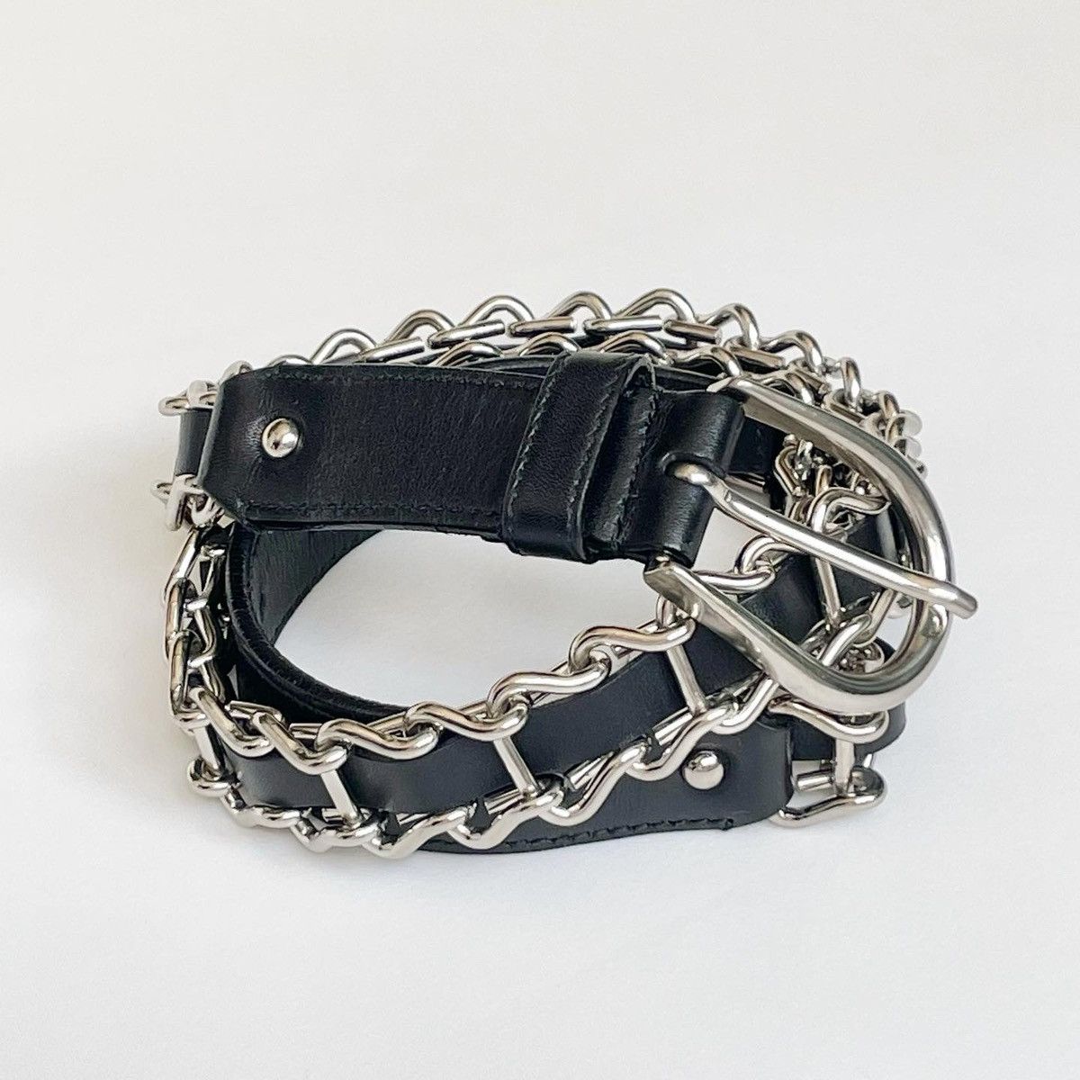 Miu Miu Miu Miu Metal Chain Black Leather Belt Size 30 - 5 Thumbnail