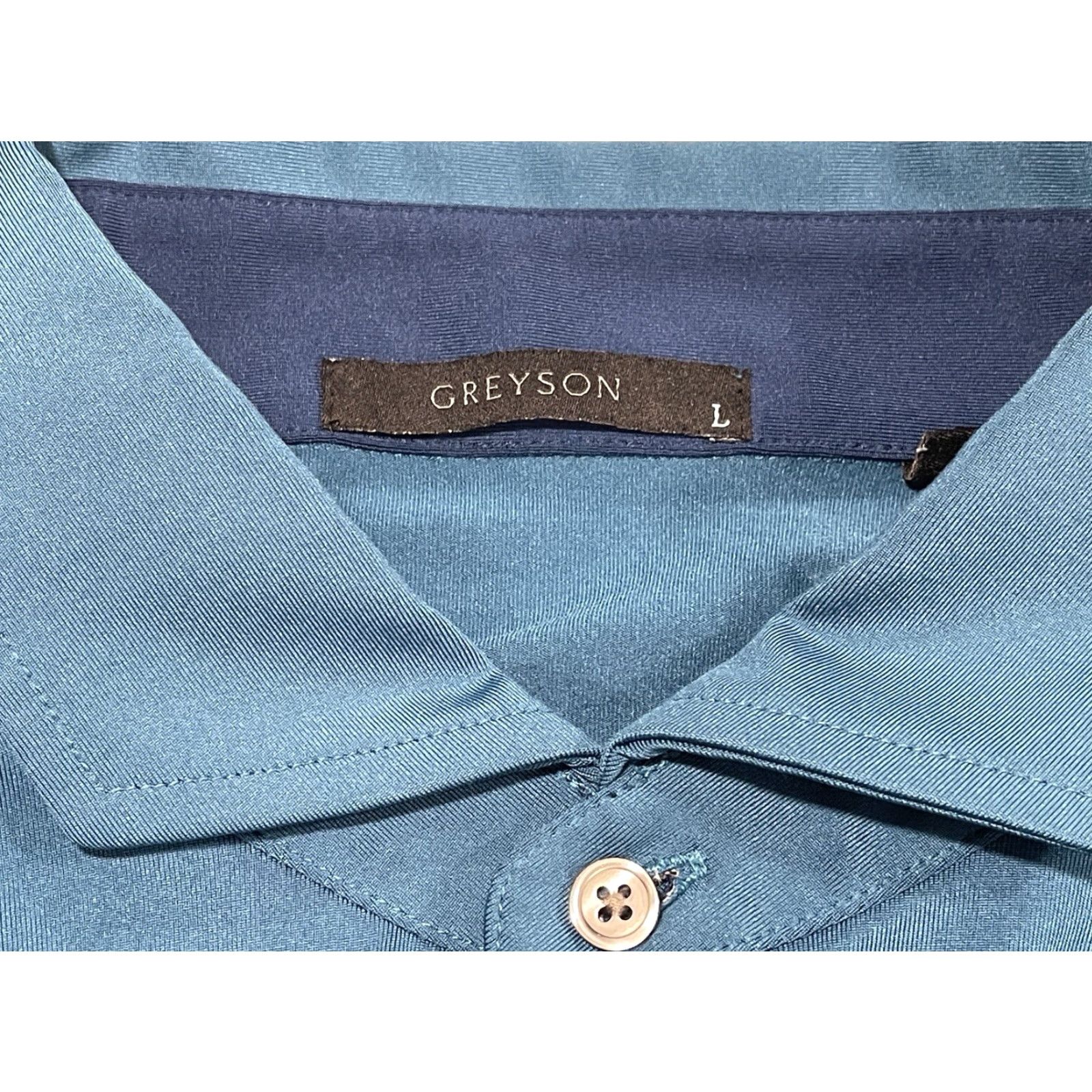 Vintage Greyson Performance Stretch Collared Golf Polo Shirt Mens L Blue Green Polo Shirt Golf Wool? Size US L / EU 52-54 / 3 - 5 Thumbnail
