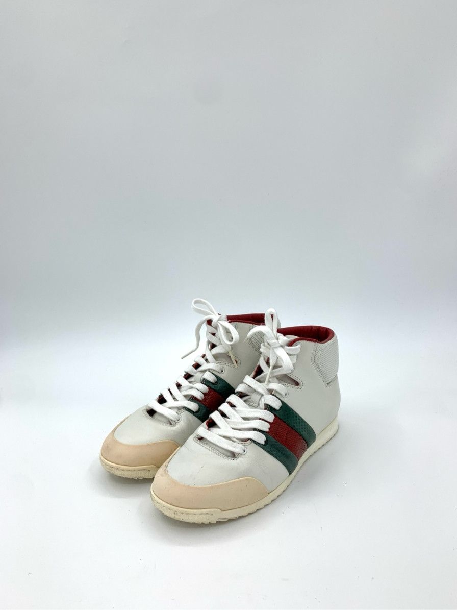 Gucci Gucci Red Green And White Leather Lace-Up High-Top Sneakers Size US 6 / IT 36 - 1 Thumbnail