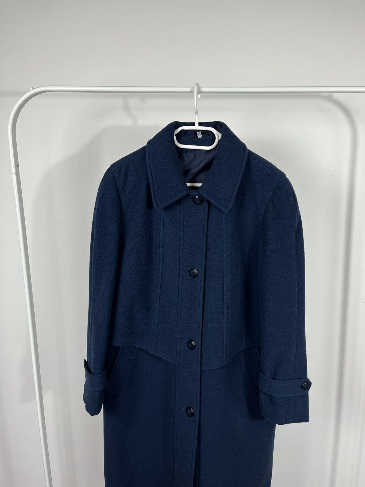 Designer Vintage Navy Wool Overcoat by Park Lane – Classic Design Size L / US 10 / IT 46 - 2 Thumbnail