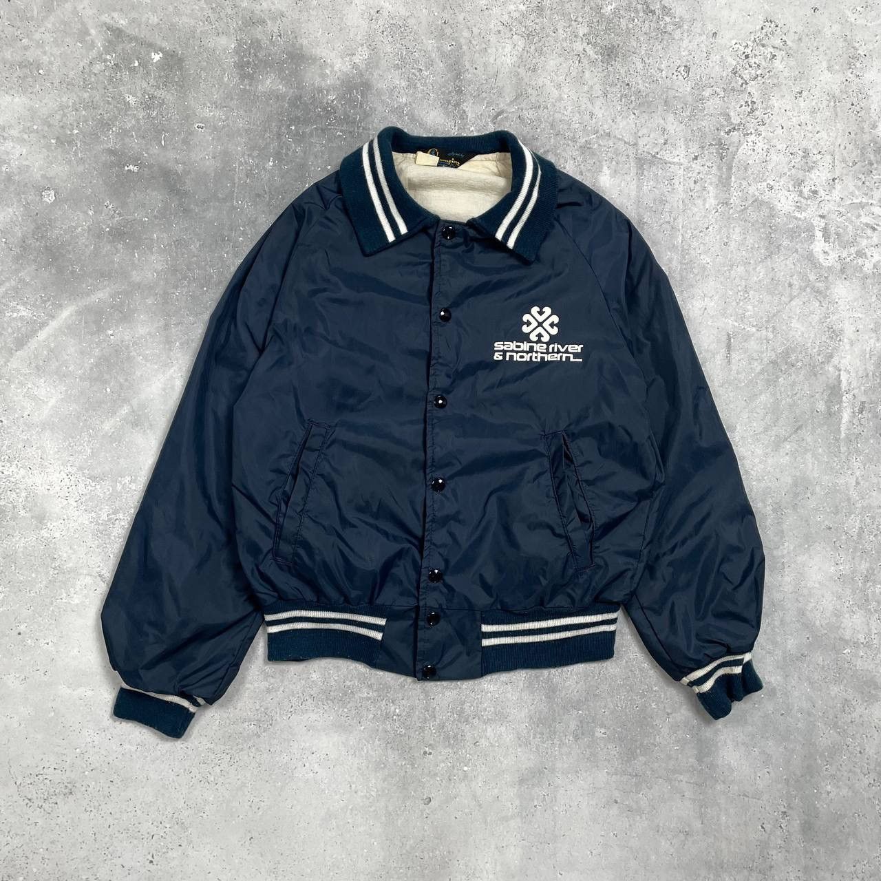 Vintage 60s 70s Champion Running Man Bomber Jacket USA Blue