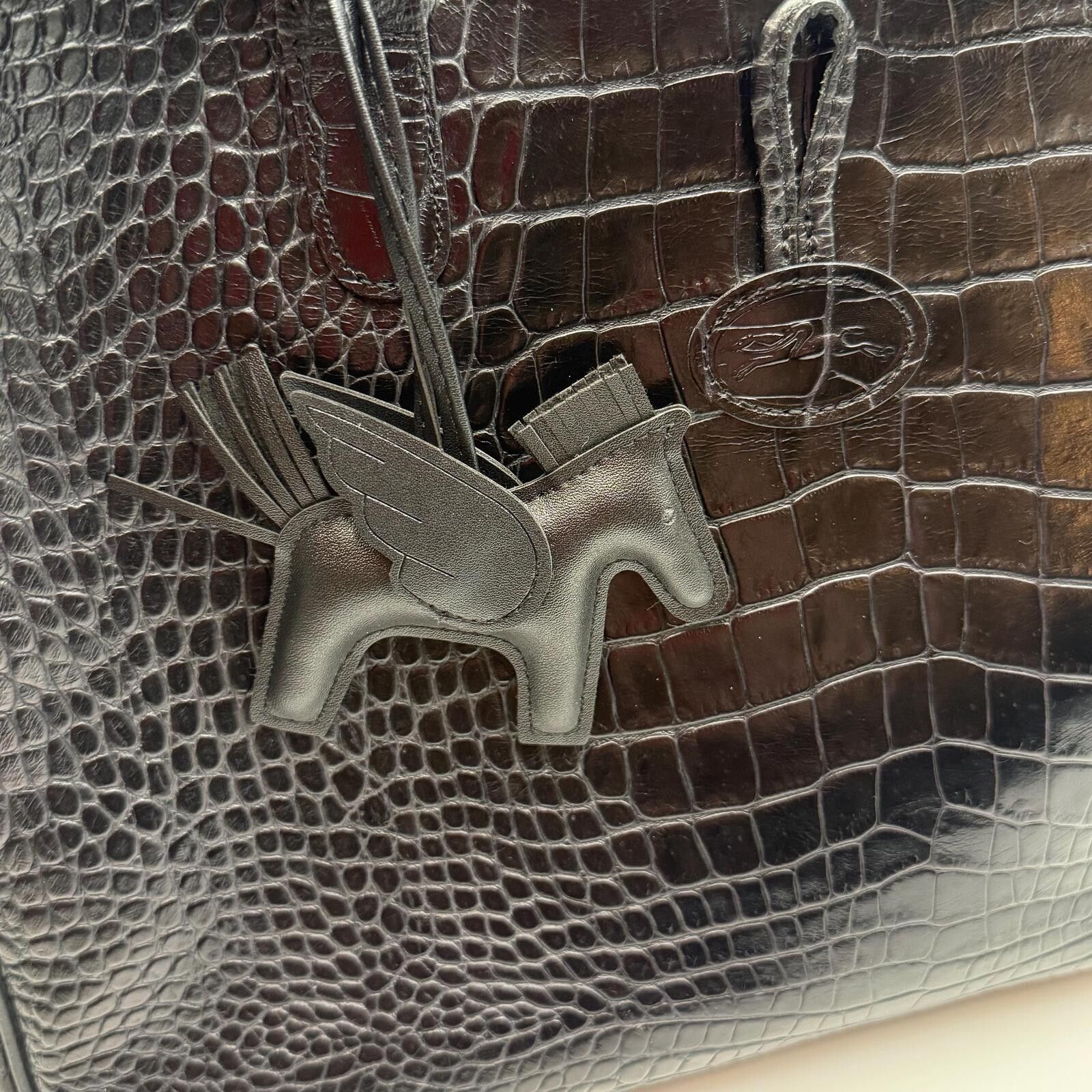 Longchamp Longchamp Black Crocodile Embossed Roseau Tote Size ONE SIZE - 7 Thumbnail