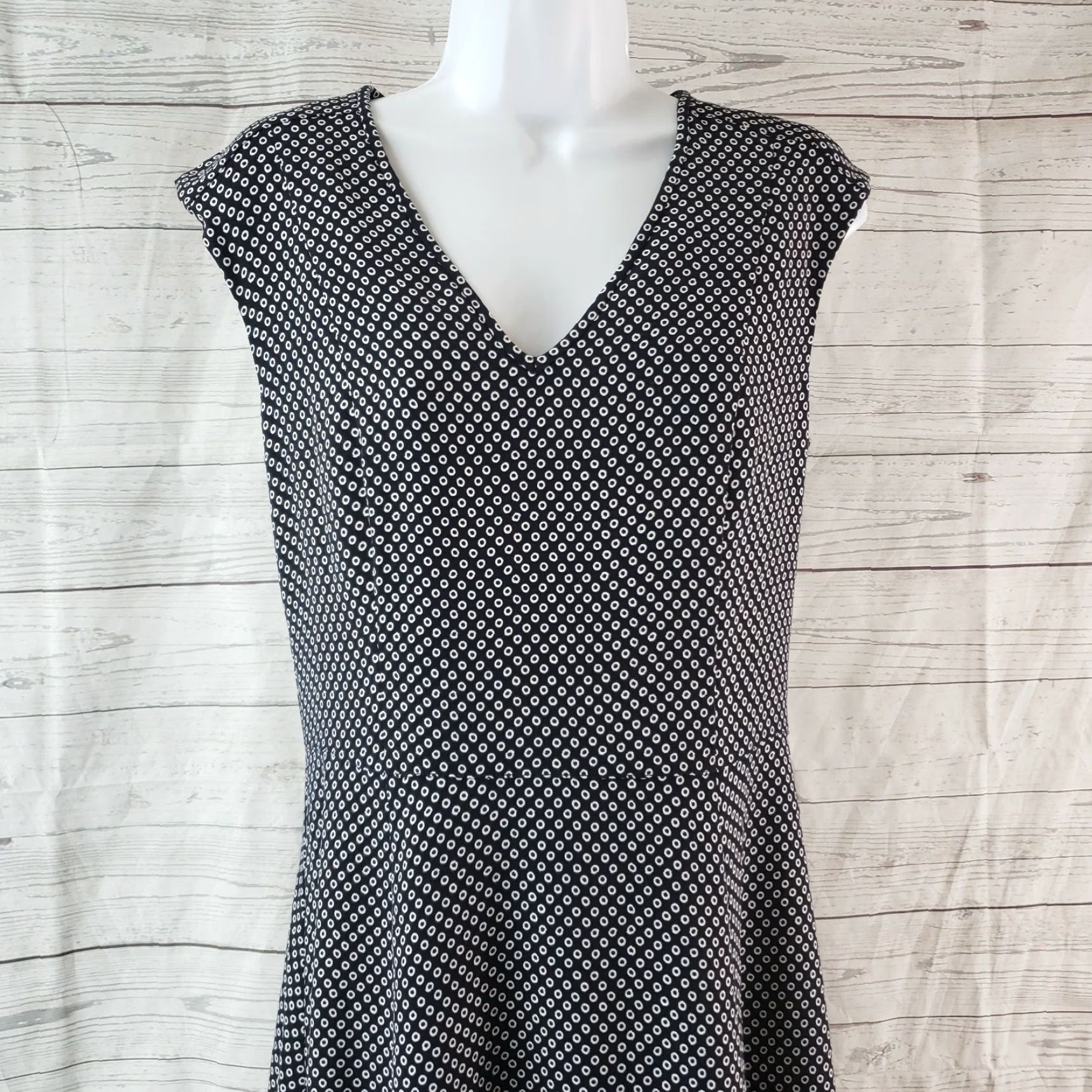 Ann Taylor VINTAGE Ann Taylor Womens Printed Dress Sz 4 Tall Blue White Sleeveless V-Neck Size S / US 4 / IT 40 - 2 Thumbnail