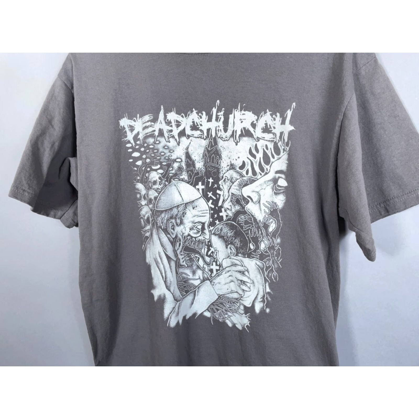 Anvil VINTAGE Dead Church Band T-Shirt Mens Large Gray Cotton Graphic Print Rock Metal 90s Size US L / EU 52-54 / 3 - 5 Thumbnail