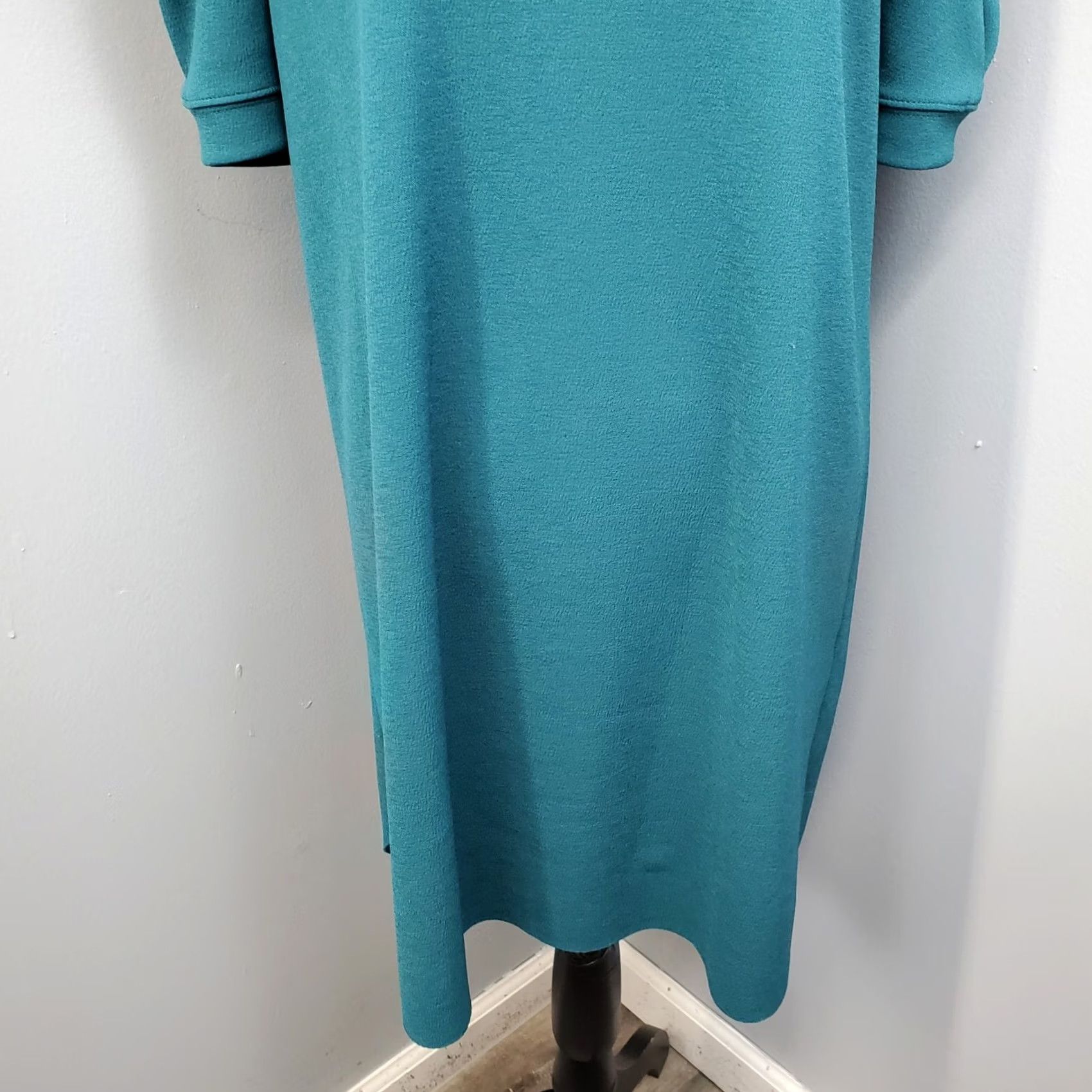 Zara Zara Womens Teal Solid Sheath Dress Size M Puff Sleeve Round Neck Pullover Midi Casual Size M / US 6-8 / IT 42-44 - 5 Thumbnail