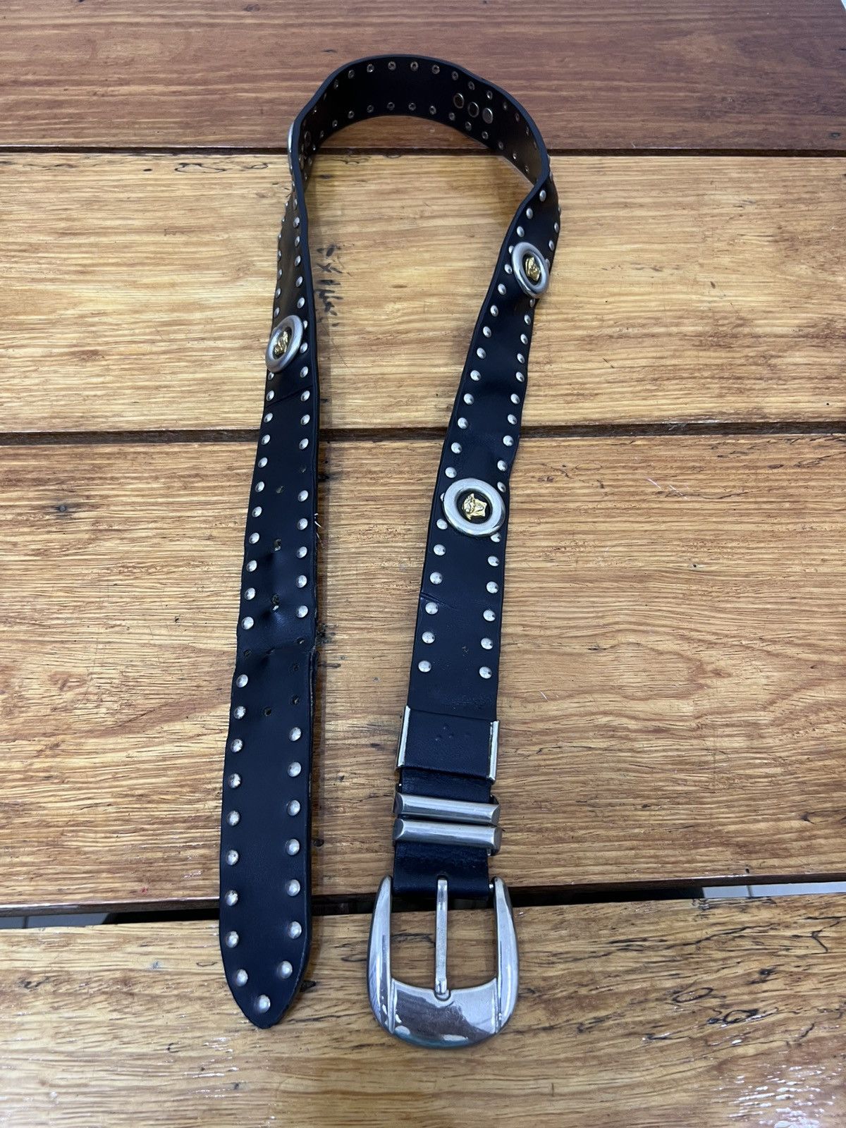 Leather Versace Medusa Head Studded Leather Belt Size 36 - 8 Thumbnail