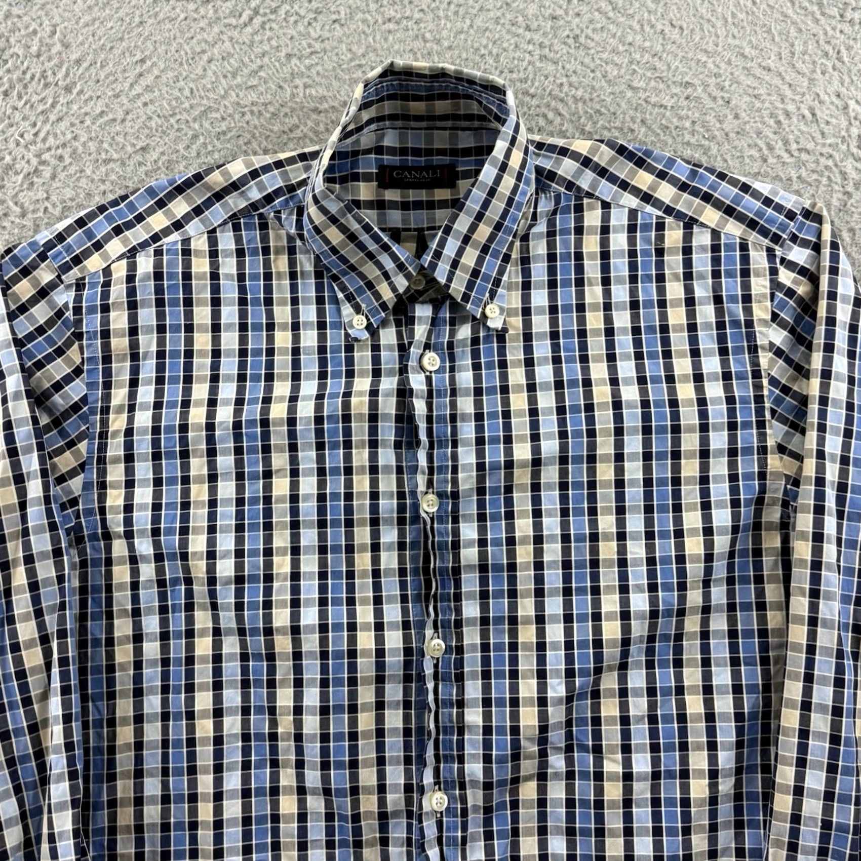 Canali Canali Shirt Men Medium Blue Check Button Down Long Sleeve Casual Preppy Outdoor Size US M / EU 48-50 / 2 - 3 Thumbnail