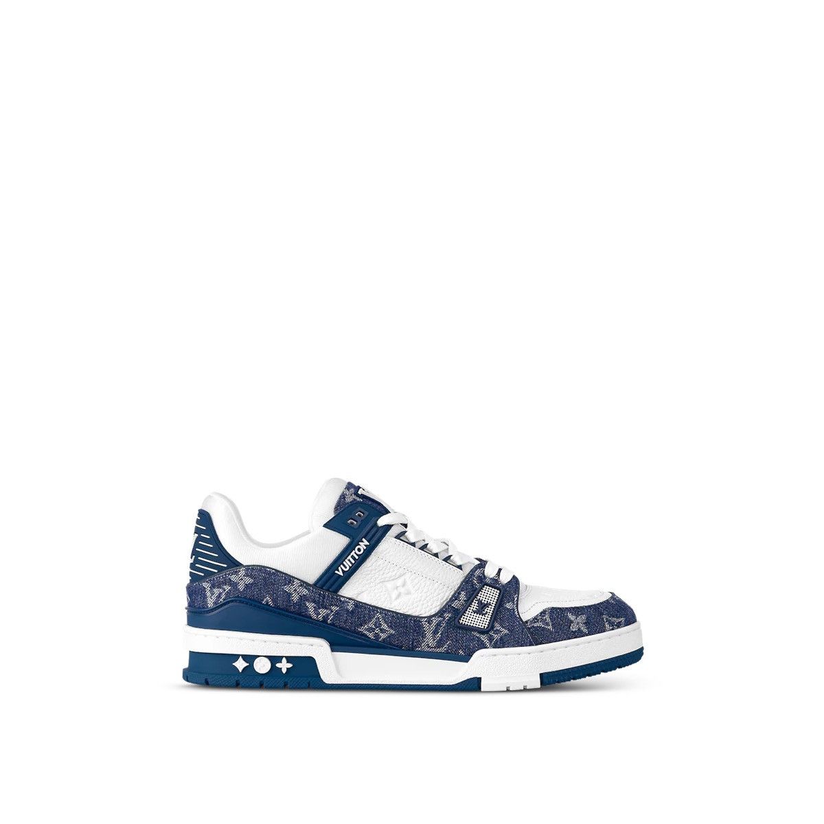 image of Louis Vuitton Leather Monogram Sneakers In Navy White, Men's (Size 12)
