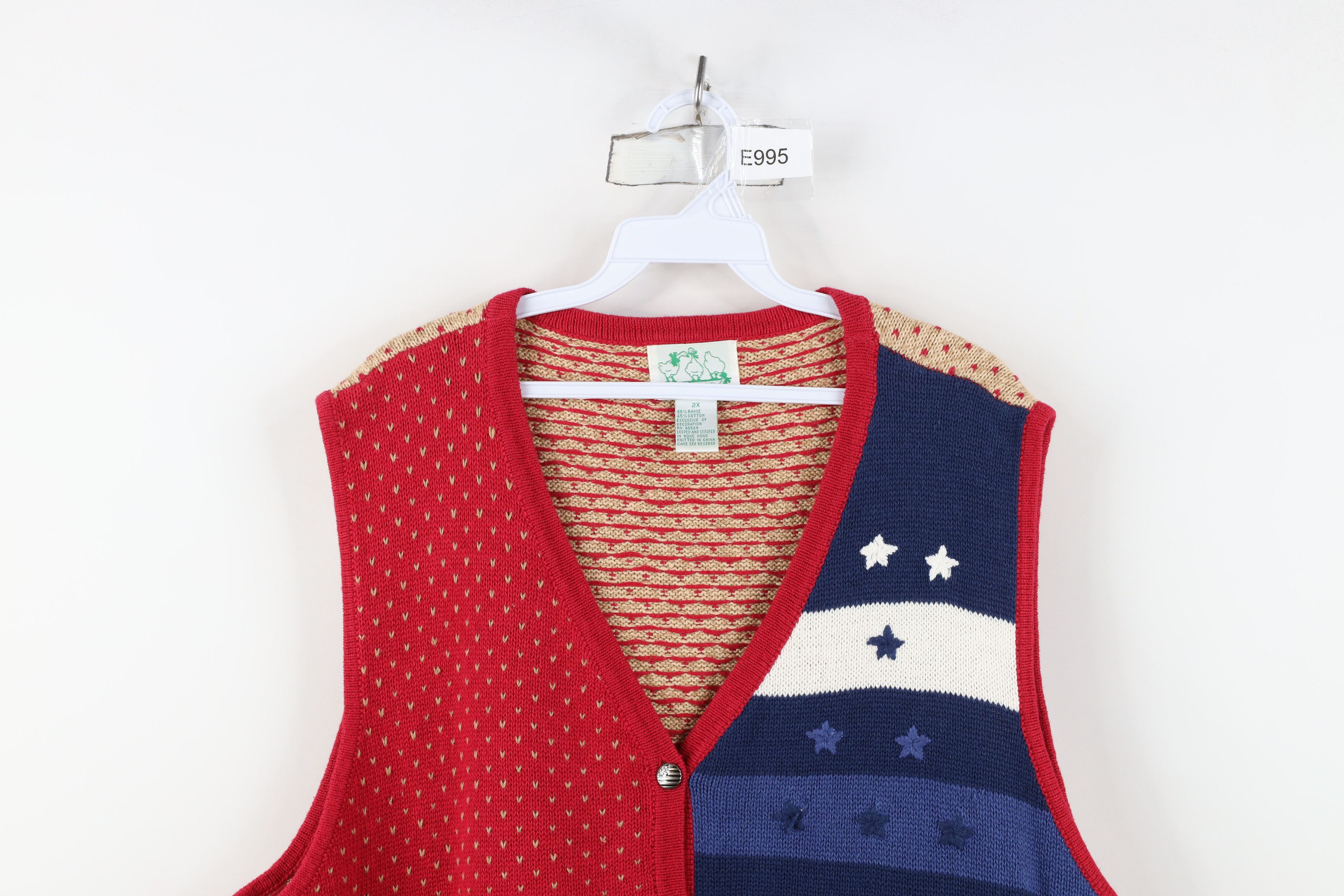Vintage Vintage 90s Streetwear USA Flag Knit Cardigan Sweater Vest Size XXL / US 16-18 / IT 52-54 - 2 Thumbnail
