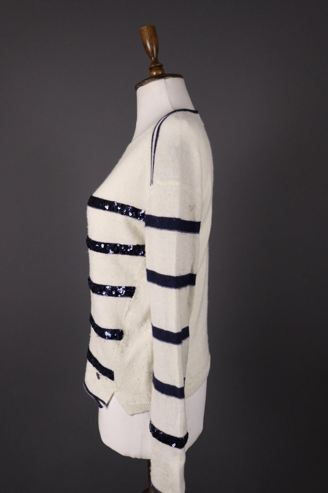 Designer Princess Goes Hollywood Ivory Stripe Wool Sweater Size 38 Size M / US 6-8 / IT 42-44 - 5 Thumbnail
