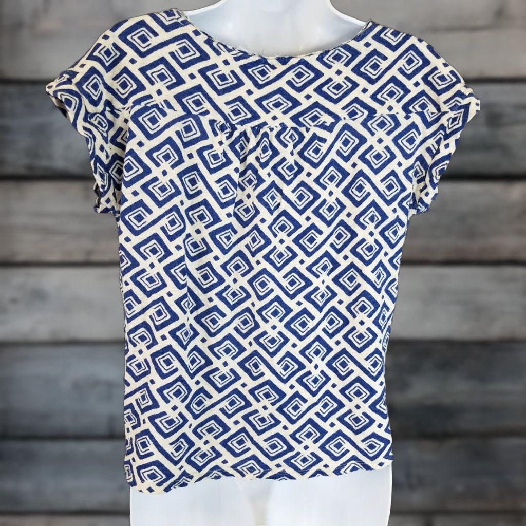 Lucky Brand Lucky Brand Womens Top Geometric Blue Short Sleeve M Size M / US 6-8 / IT 42-44 - 1 Thumbnail