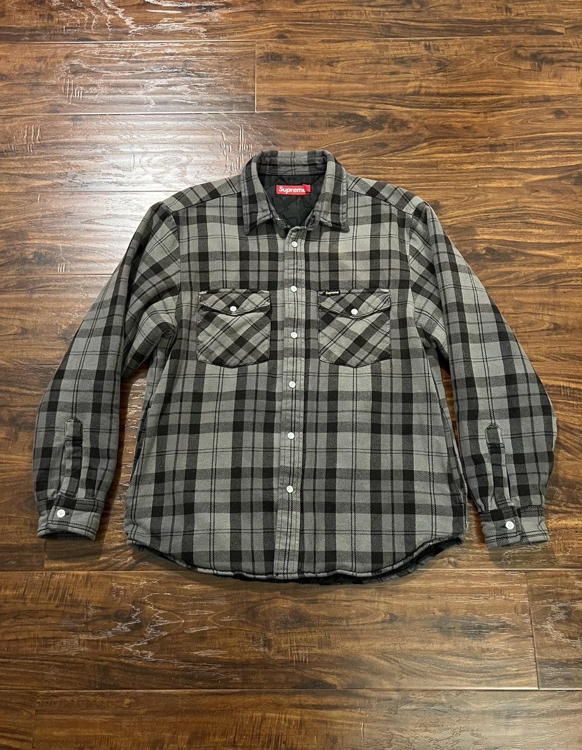 image of Supreme Quilted Flannel Snap Shirt Ss24 in Black, Men's (Size Small)