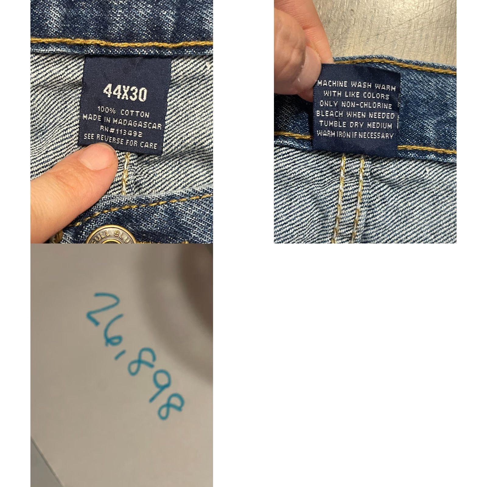 Vintage Full Blue Jeans, Men's Size 44x30, Denim, Straight Leg, Pockets, Blue, Jeans, Men, 44x30, Regular Fit, 30 Inseam Size US 44 / EU 60 - 8 Thumbnail