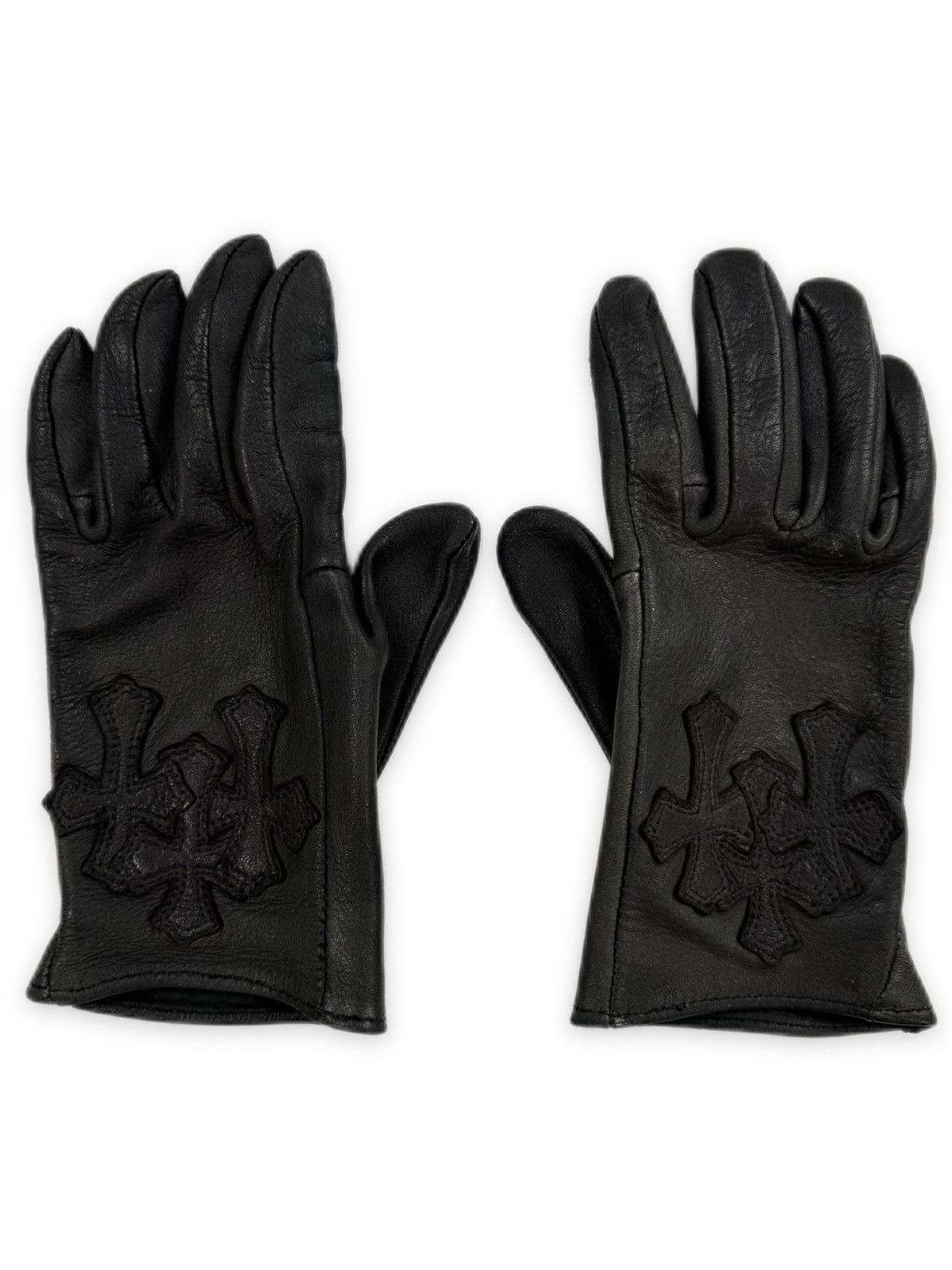 Chrome Hearts Chrome Hearts Triple Cross Patch Cemetery Black Leather Gloves Size ONE SIZE - 2 Thumbnail