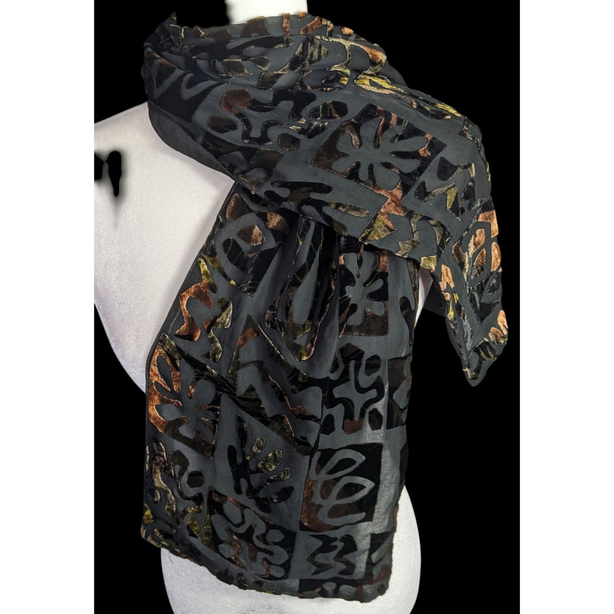 Other Vintage Burnt Velvet Floral Scarf Hawaiian-Inspired Black & Size ONE SIZE - 1 Thumbnail