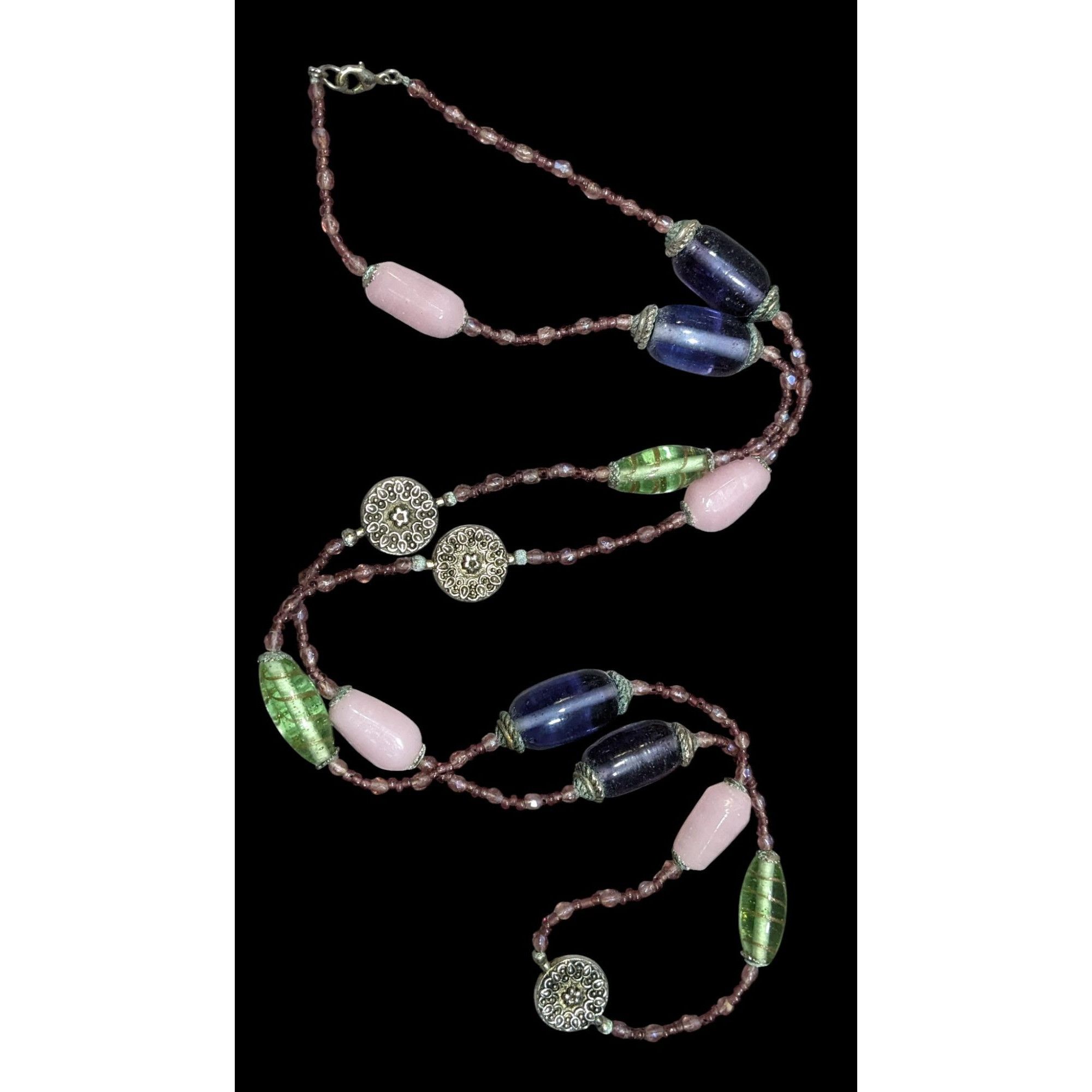 Handmade Handmade Vintage Green And Purple Glass Station Necklace Size ONE SIZE - 1 Thumbnail