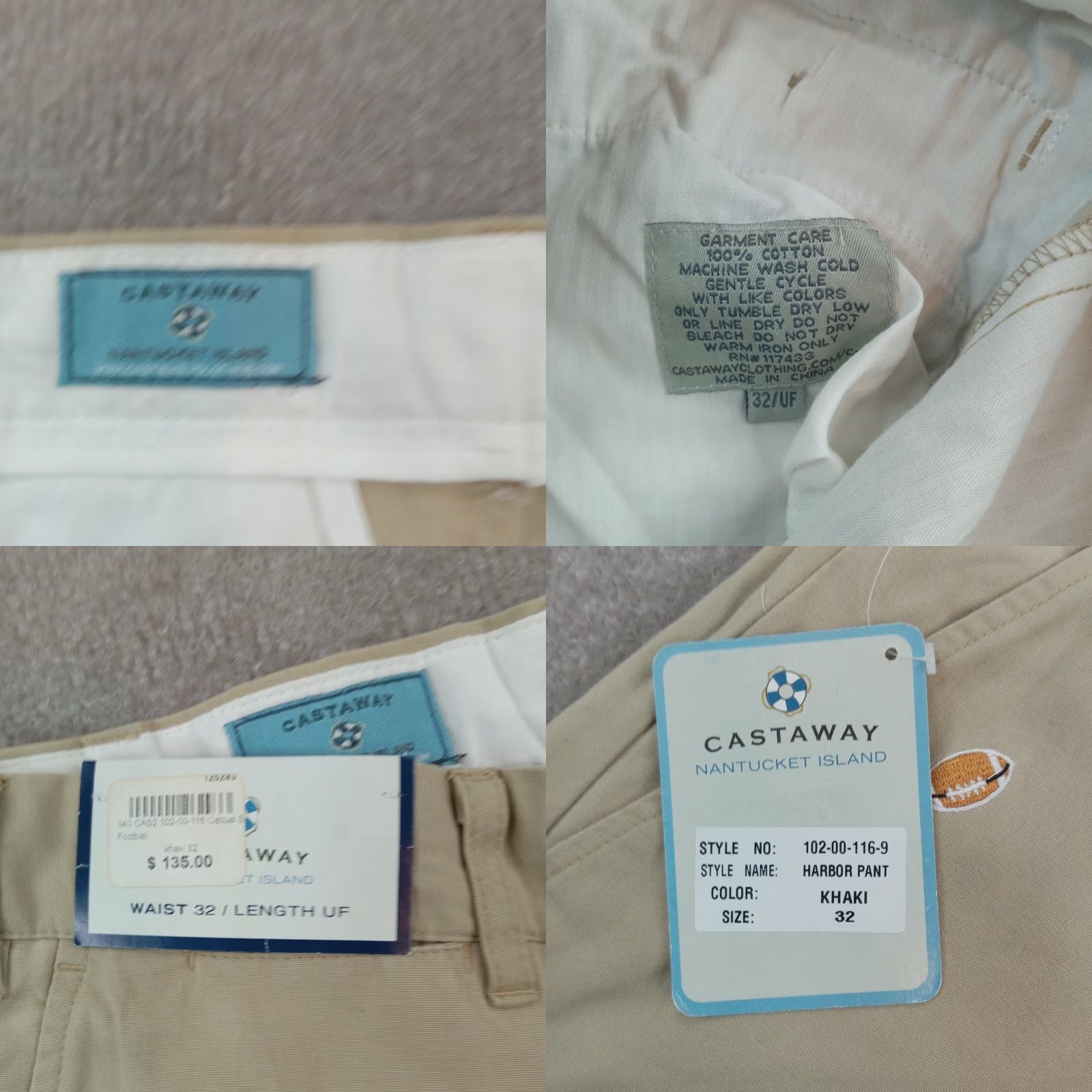 Vintage Castaway Mens 32x32 Beige Chino Pants Straight Leg Casual Football Style Size US 32 / EU 48 - 8 Thumbnail