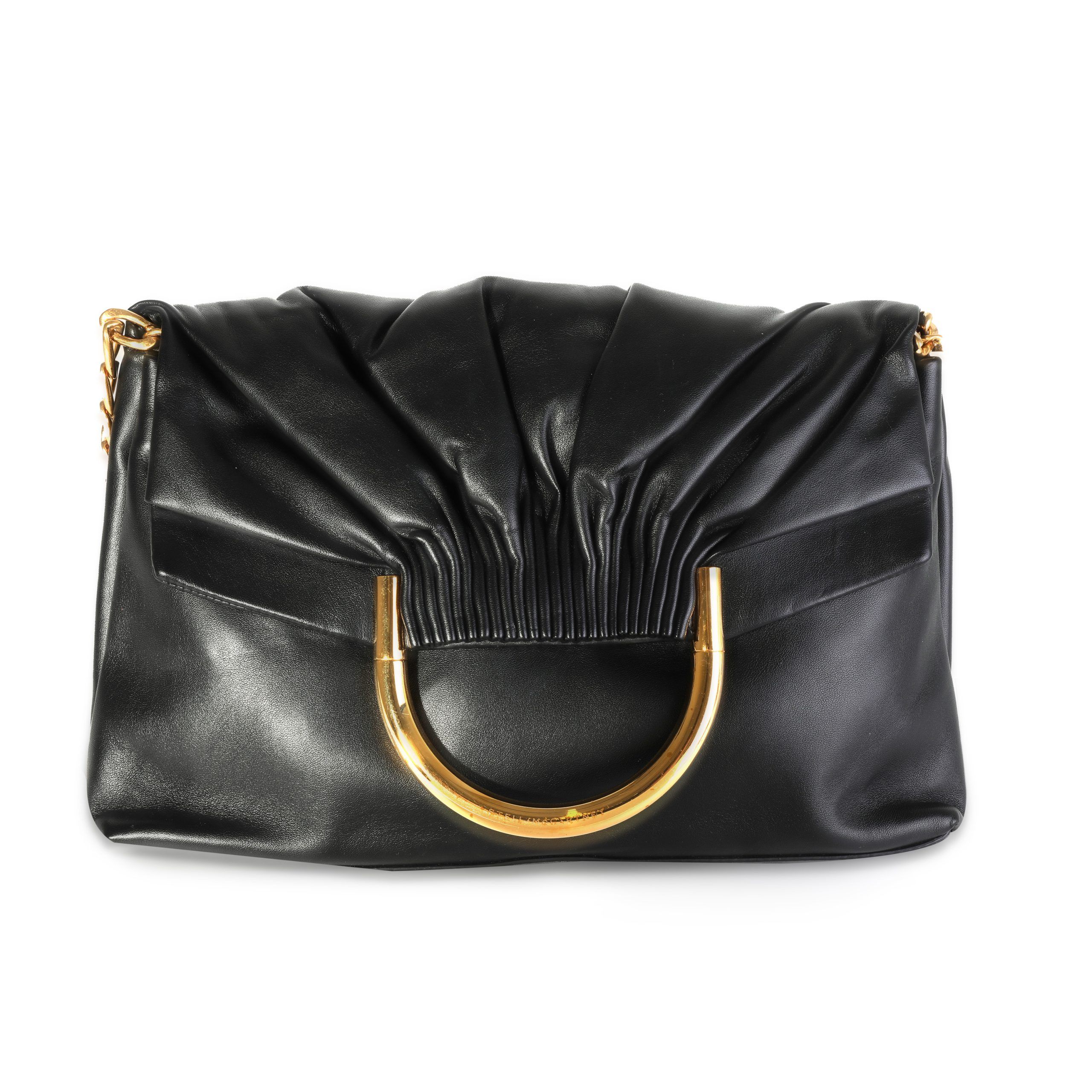 image of Stella Mccartney Black Vegan Leather Nina Fold-Over Frame Bag, Women's