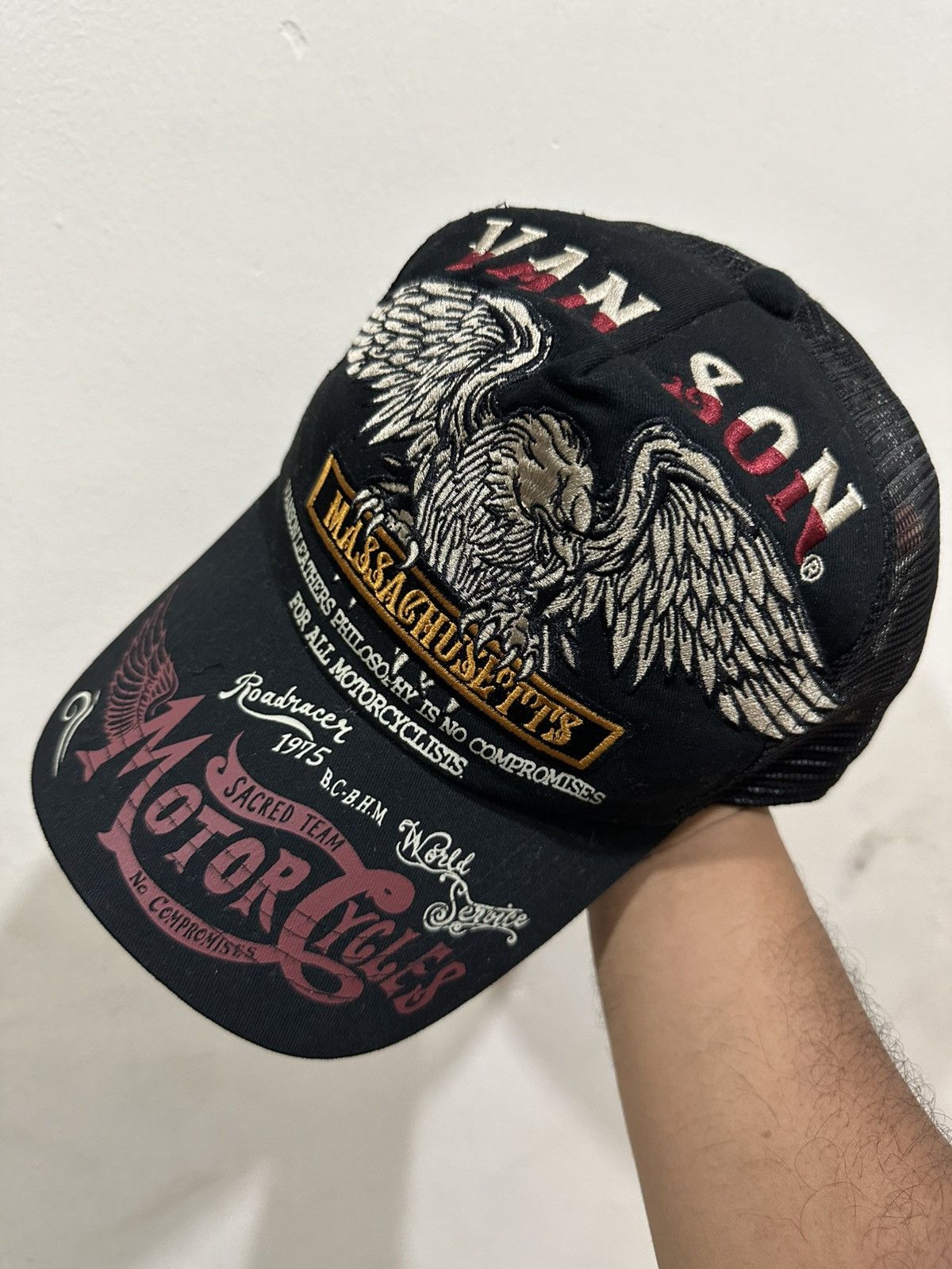 Vanson Leathers VTG Full Embroid Vanson Motorcycles Trucker Hat Size ONE SIZE - 1 Thumbnail