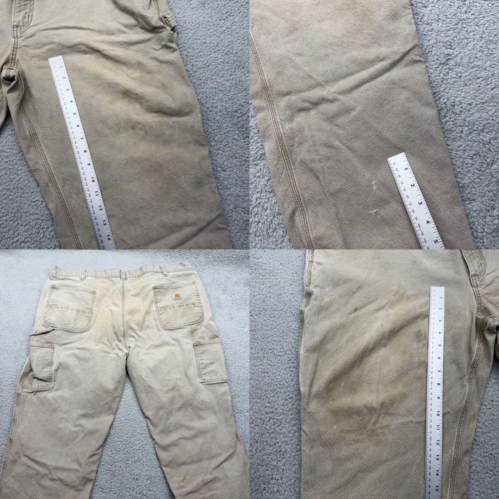 Carhartt Mens Canvas Relaxed Fit Carpenter Work Pants Tan Beige 48x32 Utility Pockets Hammer Loop Men