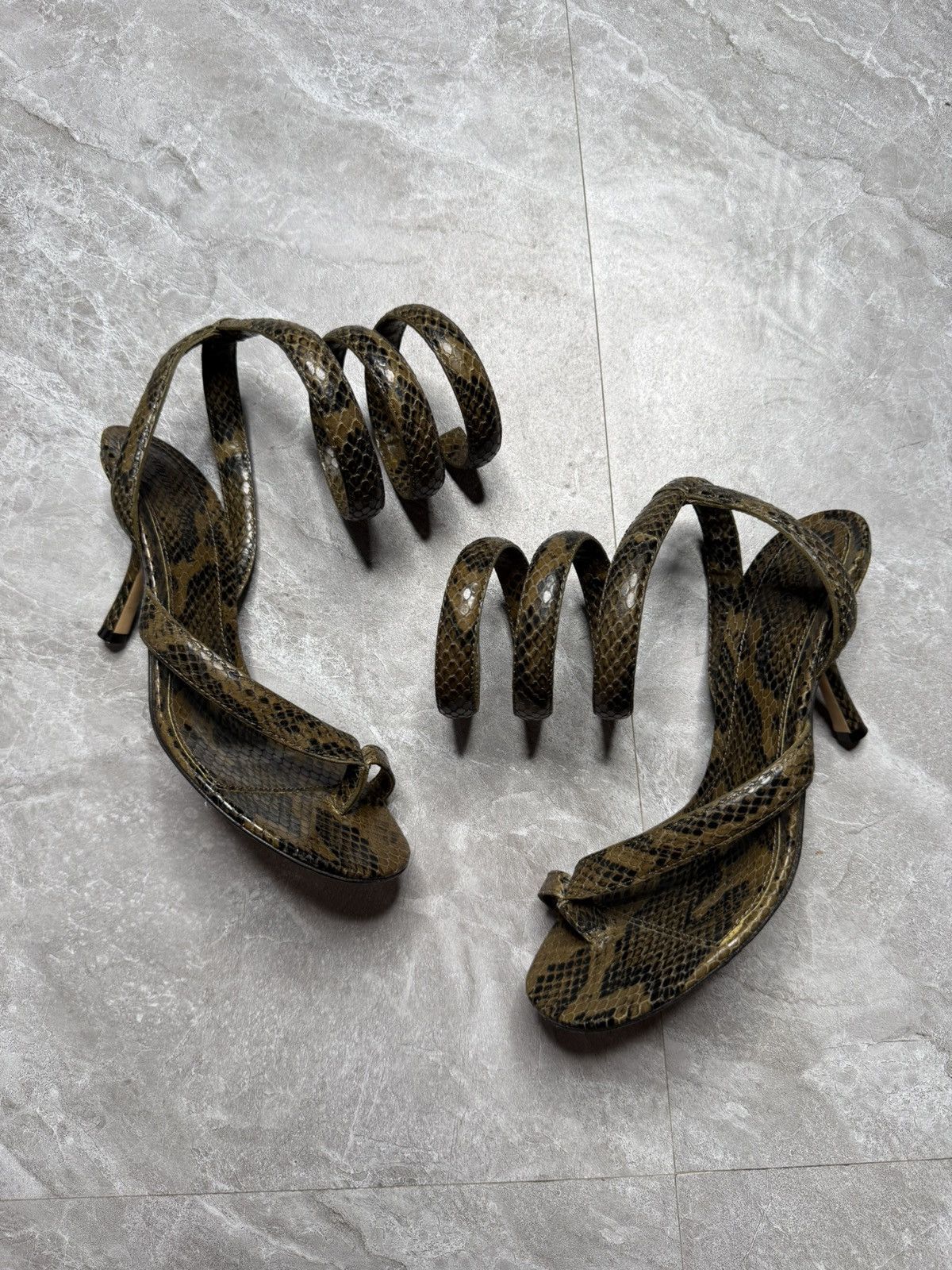 Bottega Veneta Bottega Python Printed Calf Leather Spiral Sandals Size US 6 / IT 36 - 1 Thumbnail