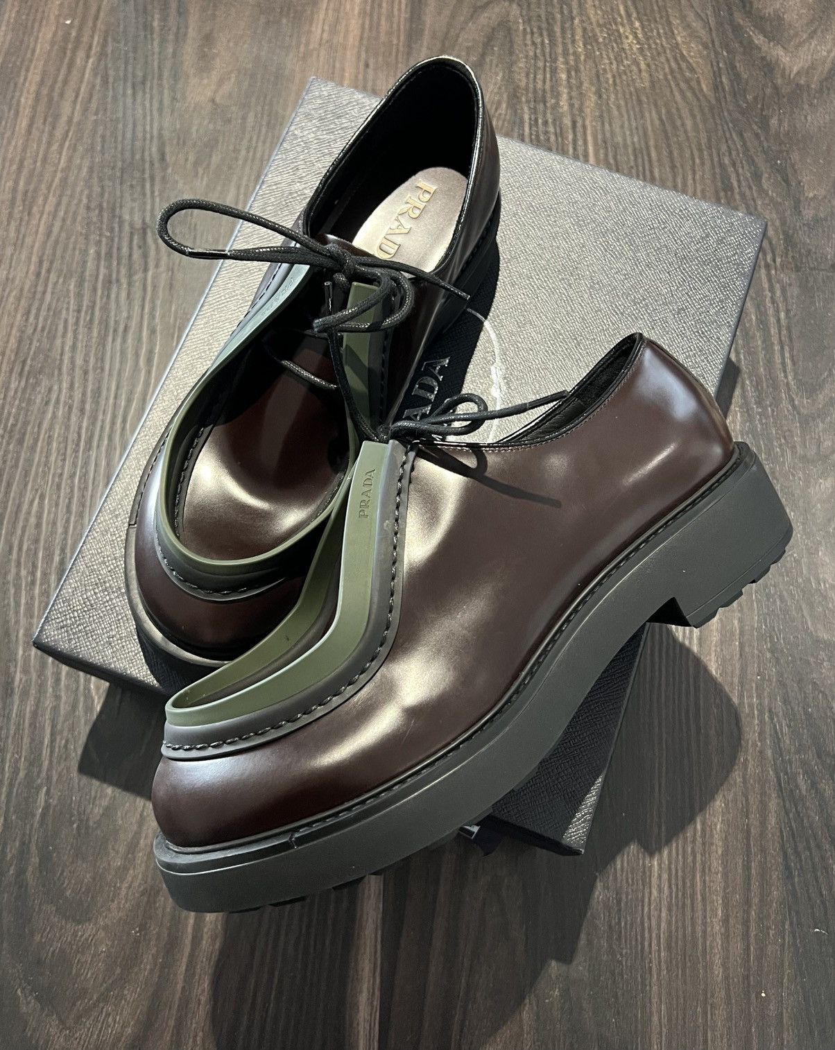 Prada Prada DIAPASON OPAQUE BRUSHED LEATHER LACE-UP SHOES 