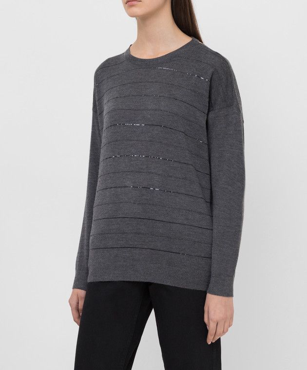 Brunello Cucinelli o1y0825 Cashmere Blend Sweater in Lead Size M / US 6-8 / IT 42-44 - 3 Thumbnail