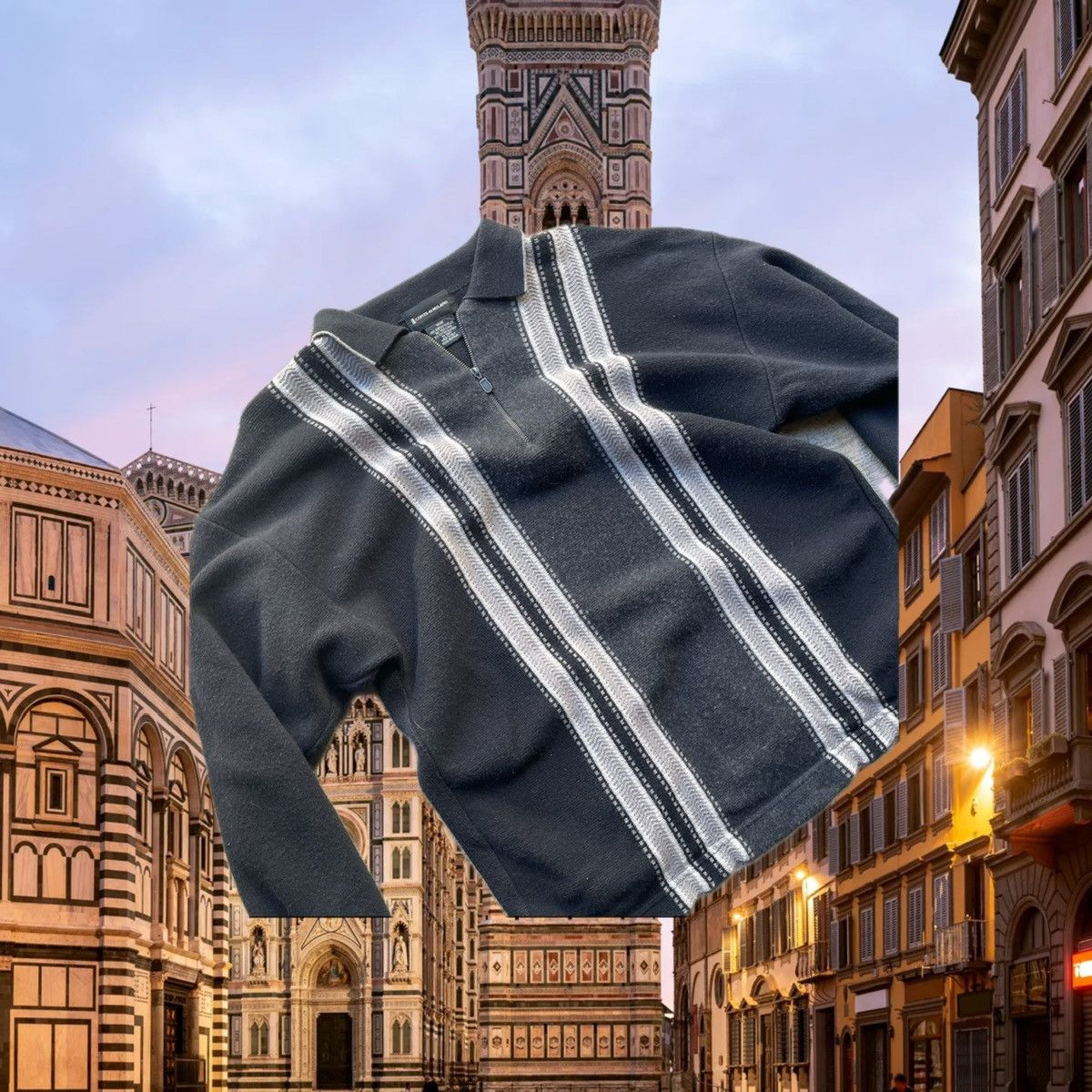 image of Italian Designers x Vintage VTG Italian Long Sleeve Knit Polo Zip Soft Wool in Black (Size Medium)