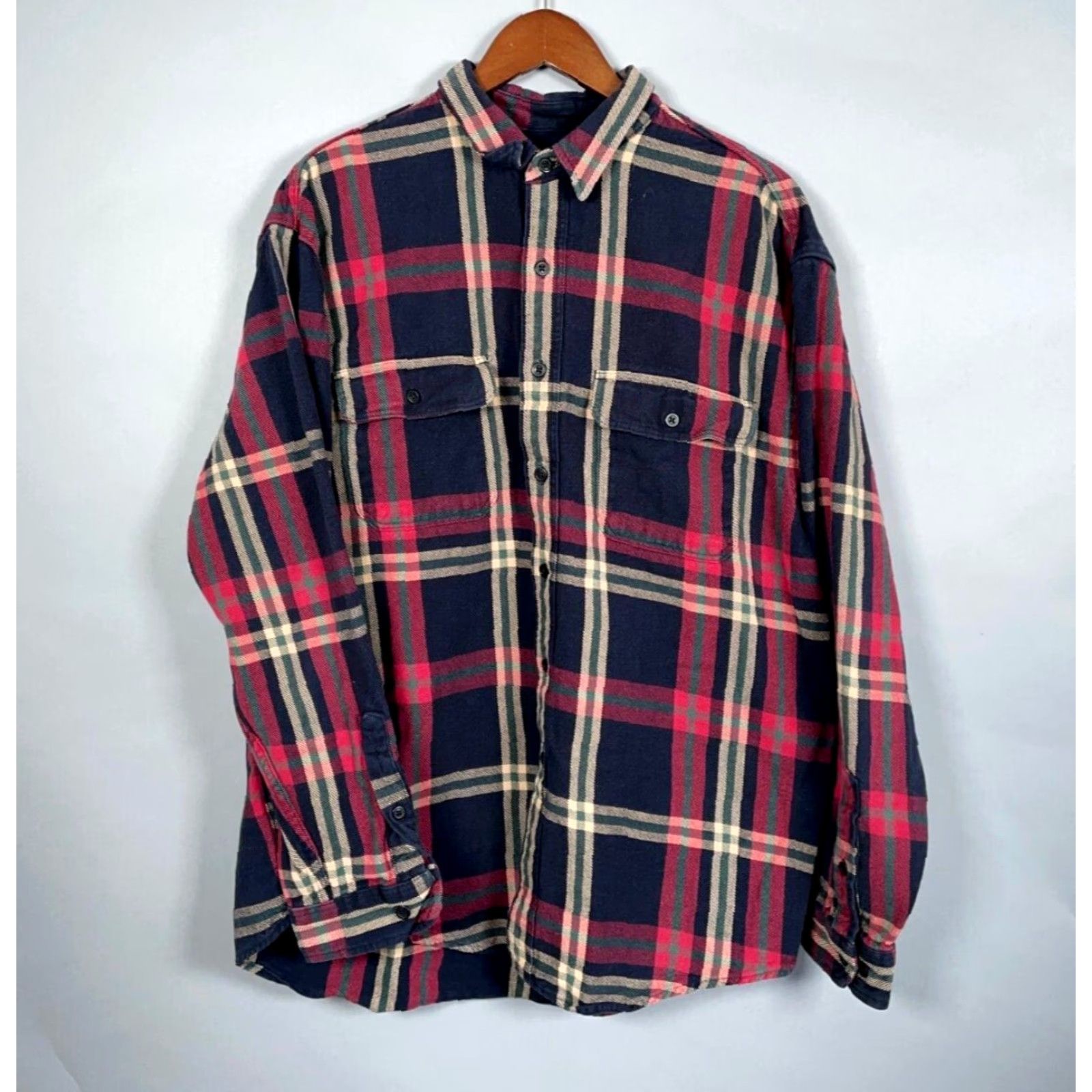 Eddie Bauer VTG Eddie Bauer Oversized Flannel Shirt Men Large Red Blue Plaid Heavyweight Cotton Cotton Flannel 90s Grunge Men’s Large Size US L / EU 52-54 / 3 - 2 Thumbnail