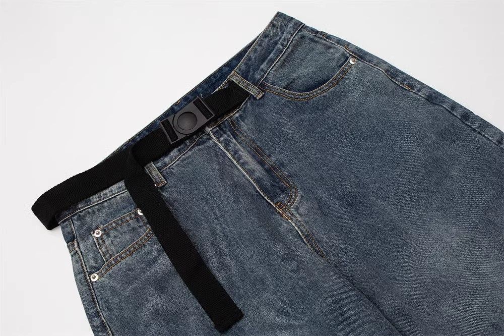 Japanese Brand Washed distressed men's street style loose belt jeans Size US 32 / EU 48 - 3 Thumbnail