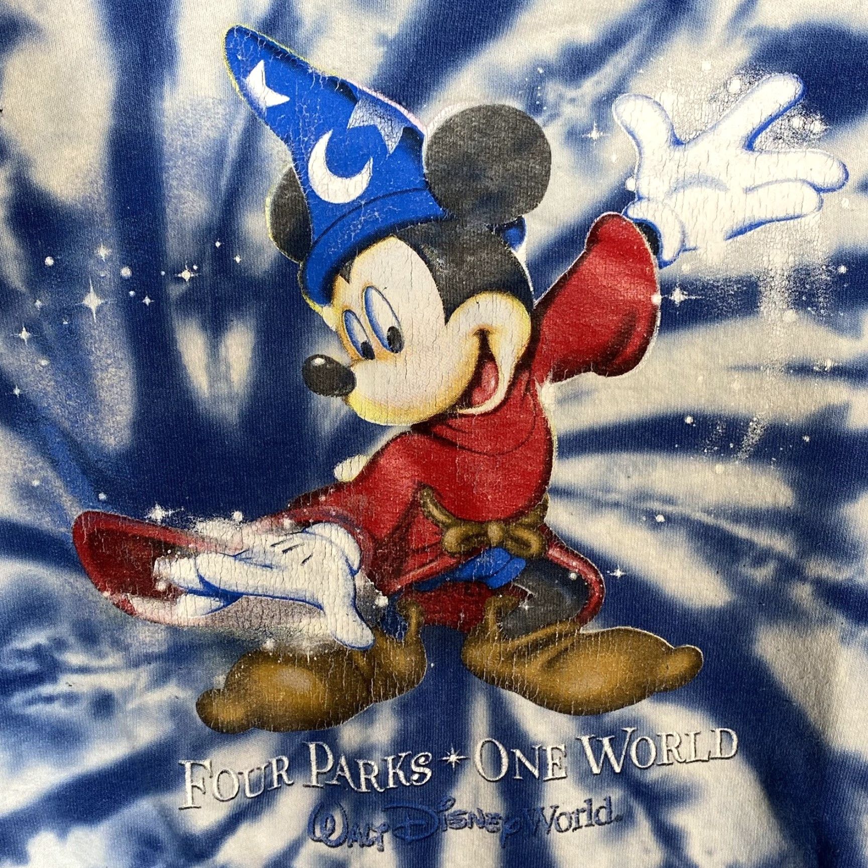 Disney Walt Disney World Mickey Mouse Tie-Dye Hoodie Four Parks one World Blue SZ S Hoodie Unisex Adults S Blue Mickey Mouse Disney Pullover Activewear Size S / US 4 / IT 40 - 3 Thumbnail